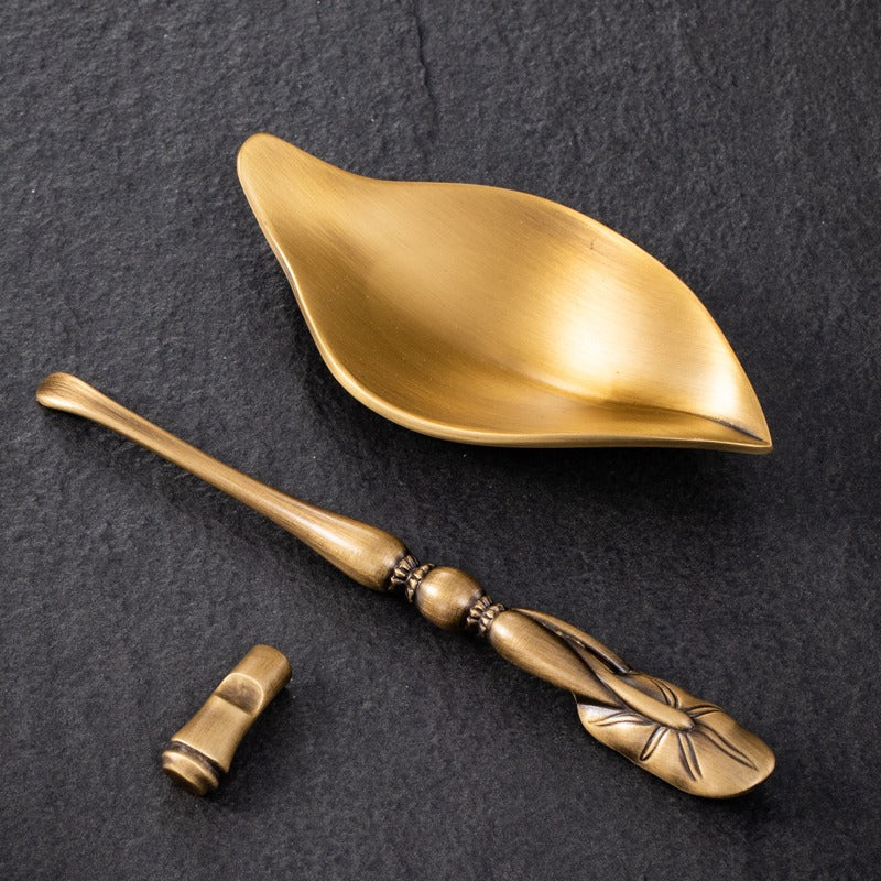 Handmade Brass Tea Holder with Lotus Spoon - Elegant Tea Accessories for Loose Leaf Tea, Perfect for Tea Ceremonies, Home Decor & Gifting
