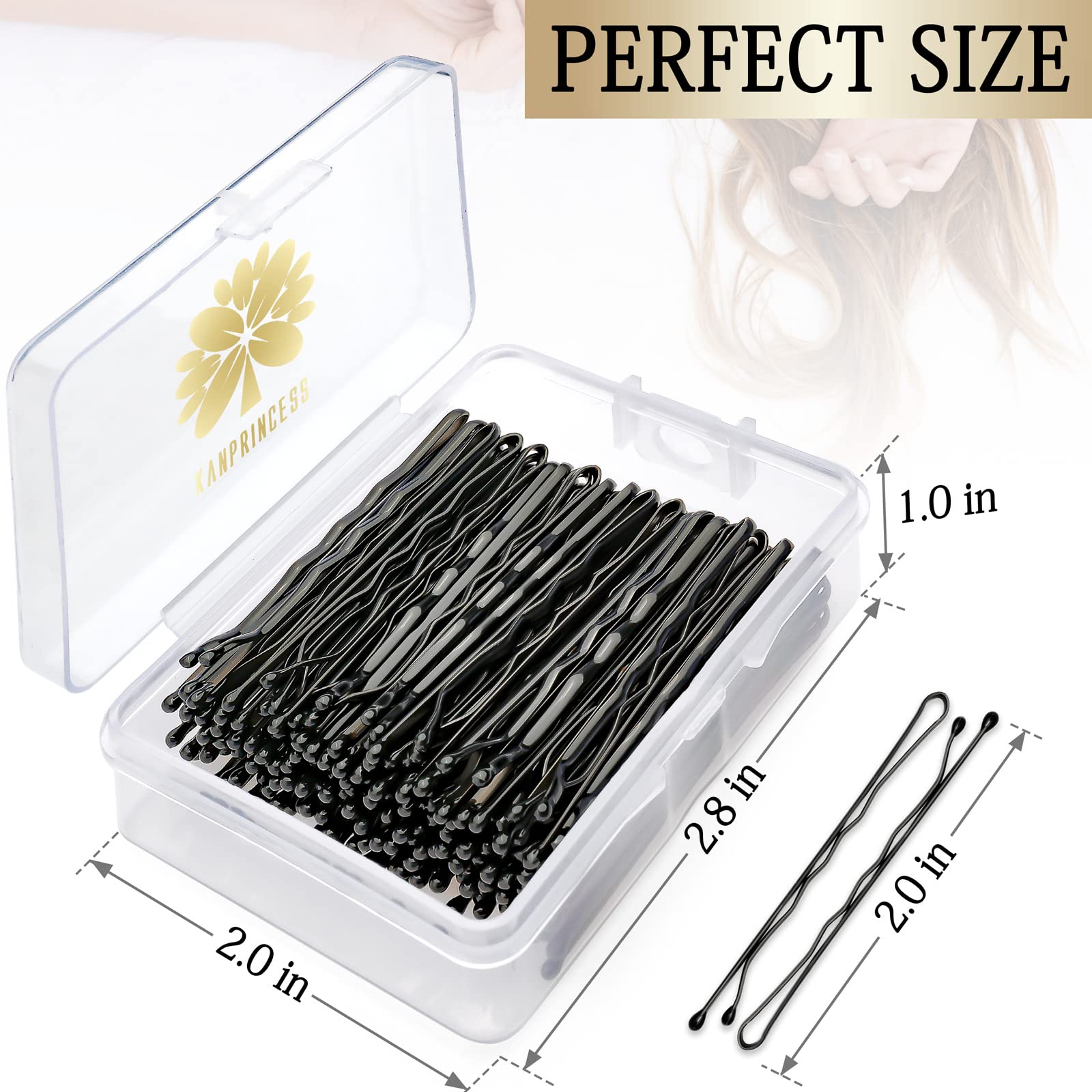 100PCS 2-Inch Black Bobby Pins for Women - Secure Hold Hair Clips for Styling, Updos & Braids - Includes Clear Storage Box - Perfect for Salon, Wedding & Everyday Use