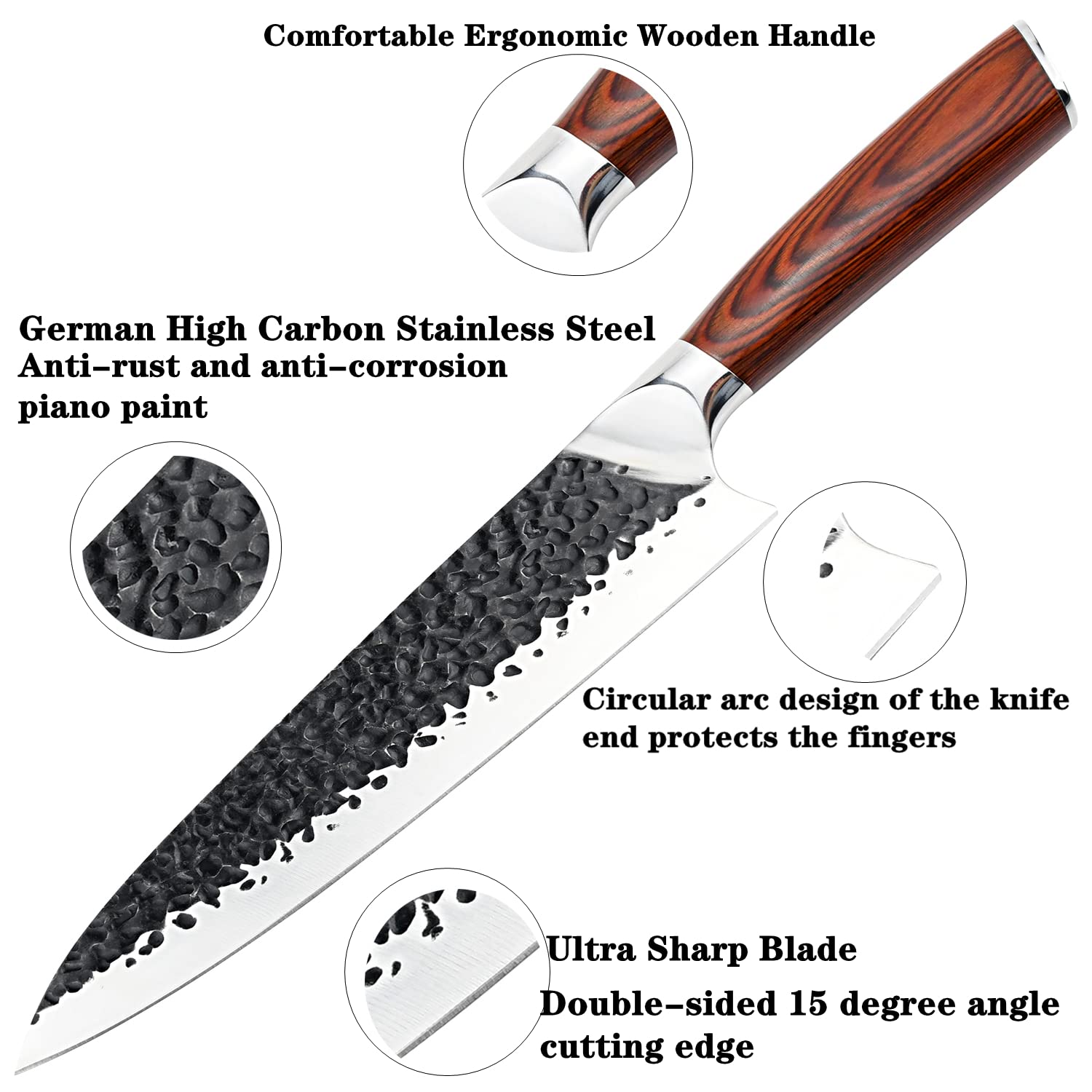 8 Inch Japanese Chef Knife - Ultra Sharp High Carbon Steel Kitchen Knife for Meat, Vegetables, Fruits & Seafood - Professional Cooking Knife with Ergonomic Handle for Home & Restaurant Use - Perfect for Slicing, Dicing and Food Prep