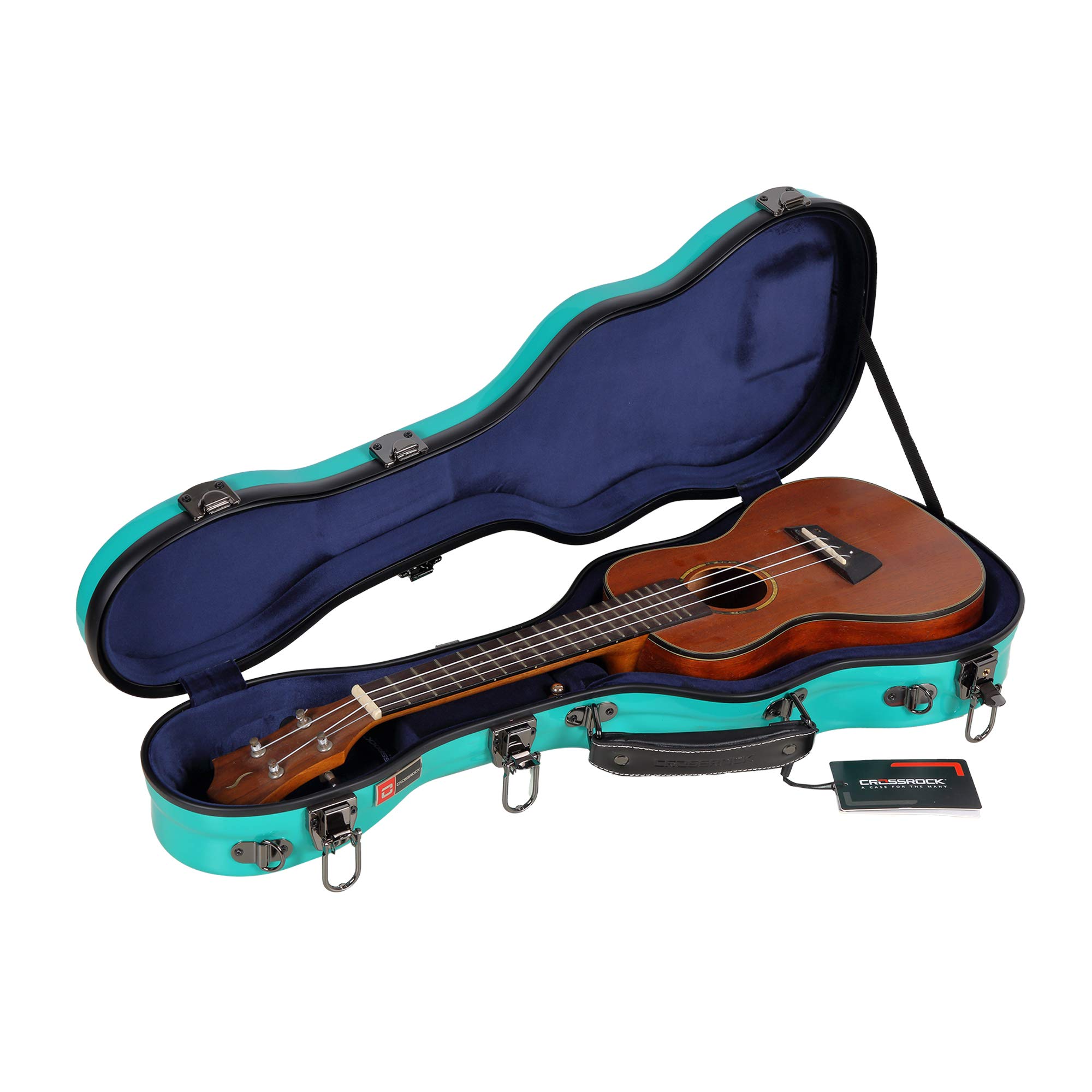 Crossrock Thick Padded Hardshell Fiberglass Concert Ukulele Case - Turquoise Blue - Perfect for Travel, Performances & Ukulele Protection