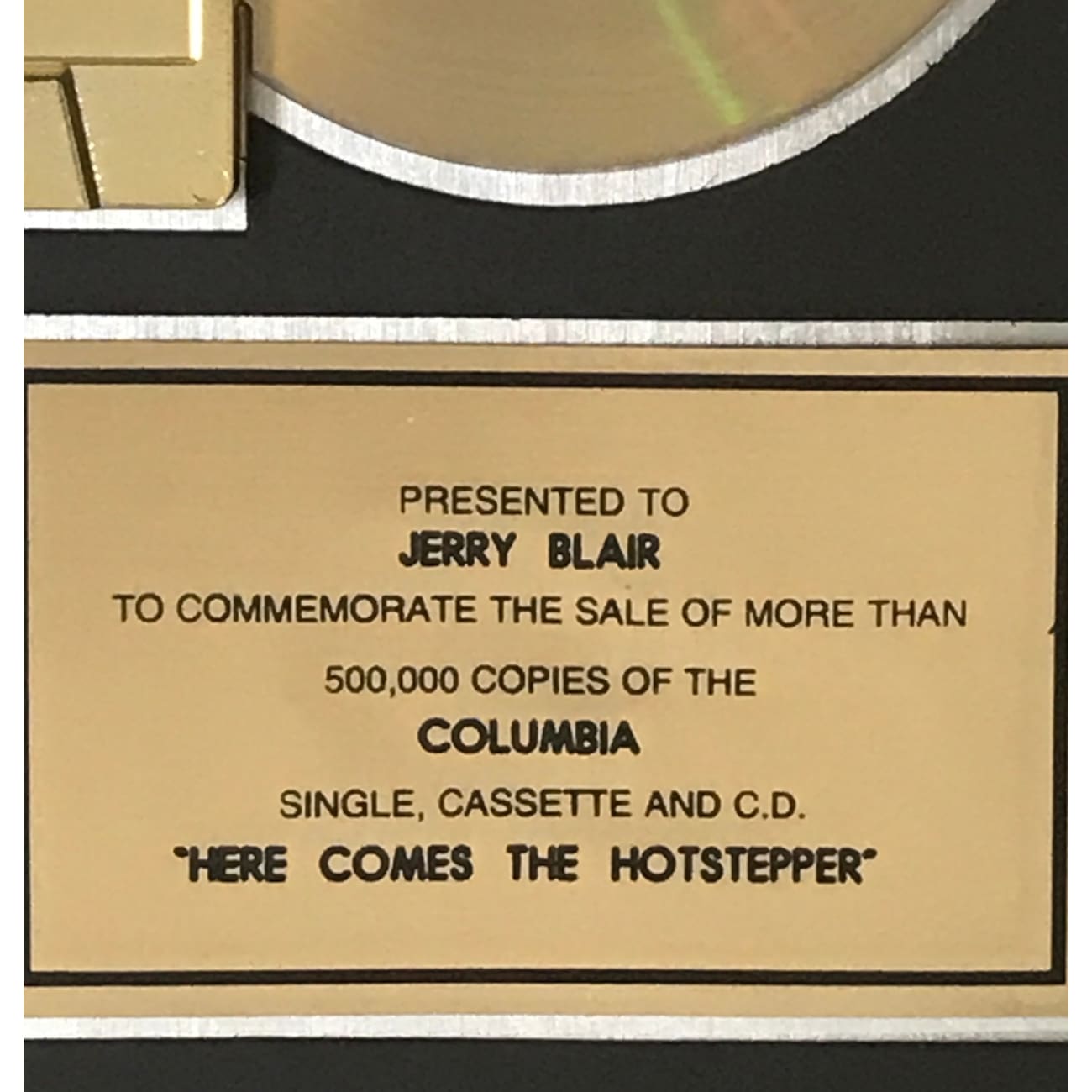 Ini Kamoze - Here Comes The Hotstepper RIAA Gold Single Award - Perfect for 90s Dance Parties & Reggae Music Collections