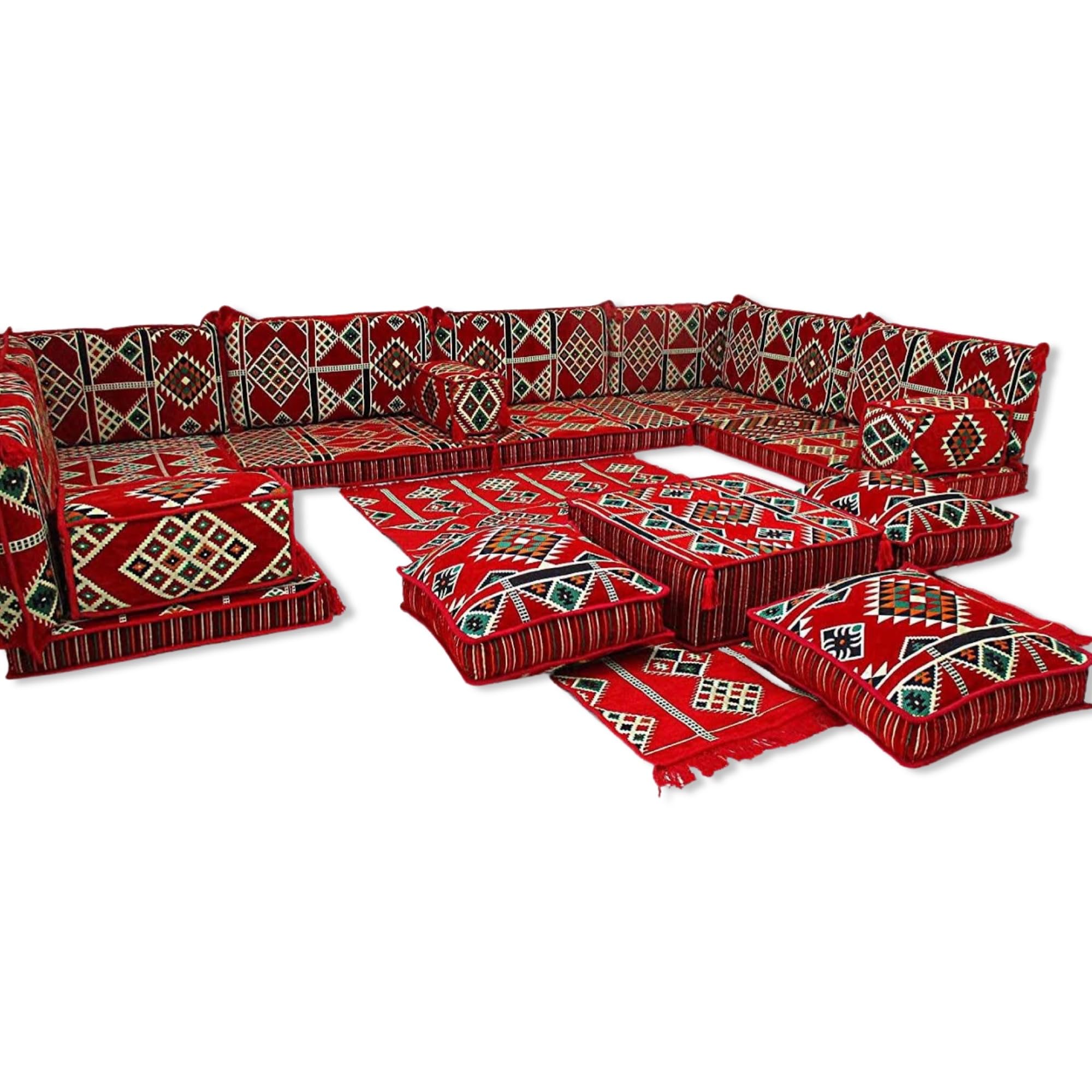 Arabic U-Shaped Majlis Sofa Set - Traditional Floor Seating Couch with Mattress for Living Room, Lounge & Cultural Gatherings | Perfect for Home Decor, Family Events & Middle Eastern Style Interiors