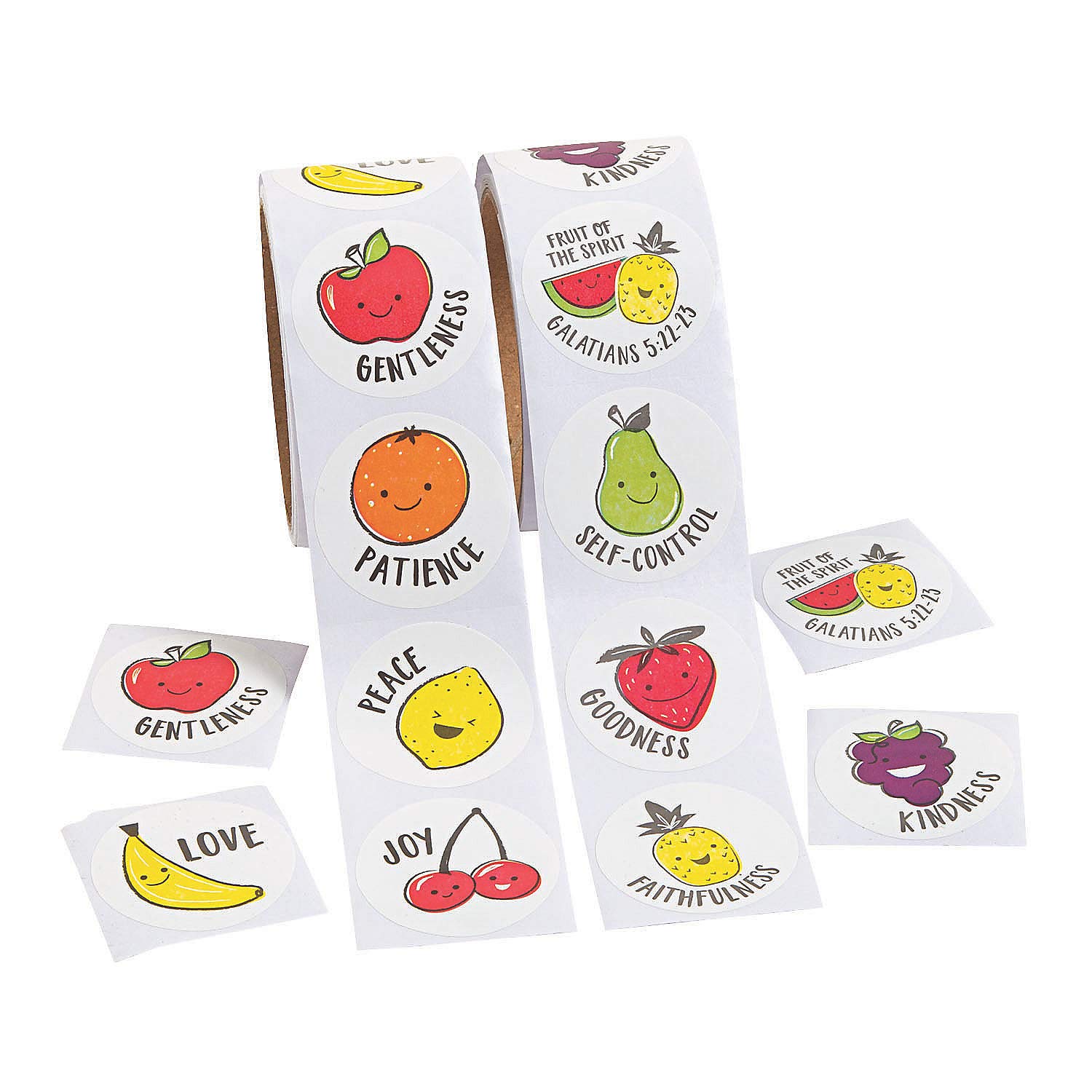 Fruit of The Spirit Scented Sticker Roll - Bulk Pack of 100 Christian Reward Stickers for Kids, Sunday School, Bible Study & Party Favors - Inspirational Religious Gift & Classroom Supplies