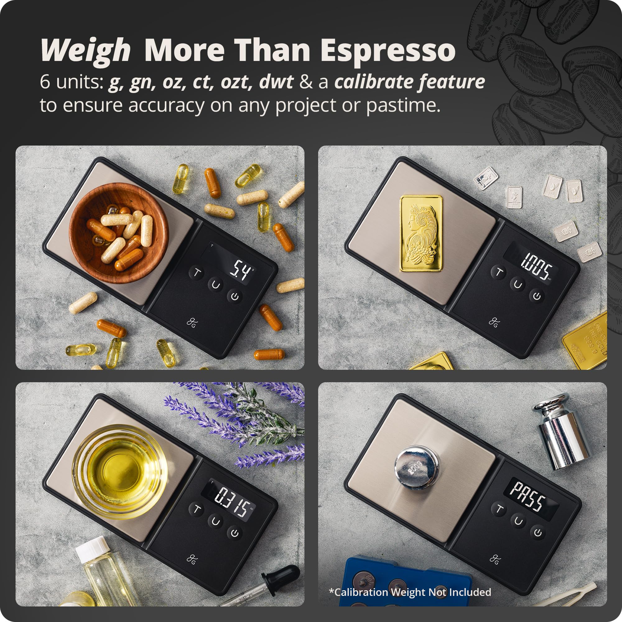 Greater Goods Digital Espresso and Coffee Scale - 750g Capacity, 0.1g Precision, Compact Kitchen Scale with 6 Measurement Units for Brewing, Baking & Portion Control | Perfect for Home Baristas & Coffee Enthusiasts