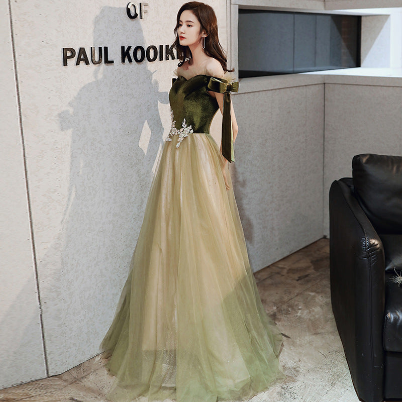 Elegant Off Shoulder Green Prom Dress - A-Line Evening Gown for Party, Homecoming, Formal Events | Perfect for Dances, Weddings & Special Occasions