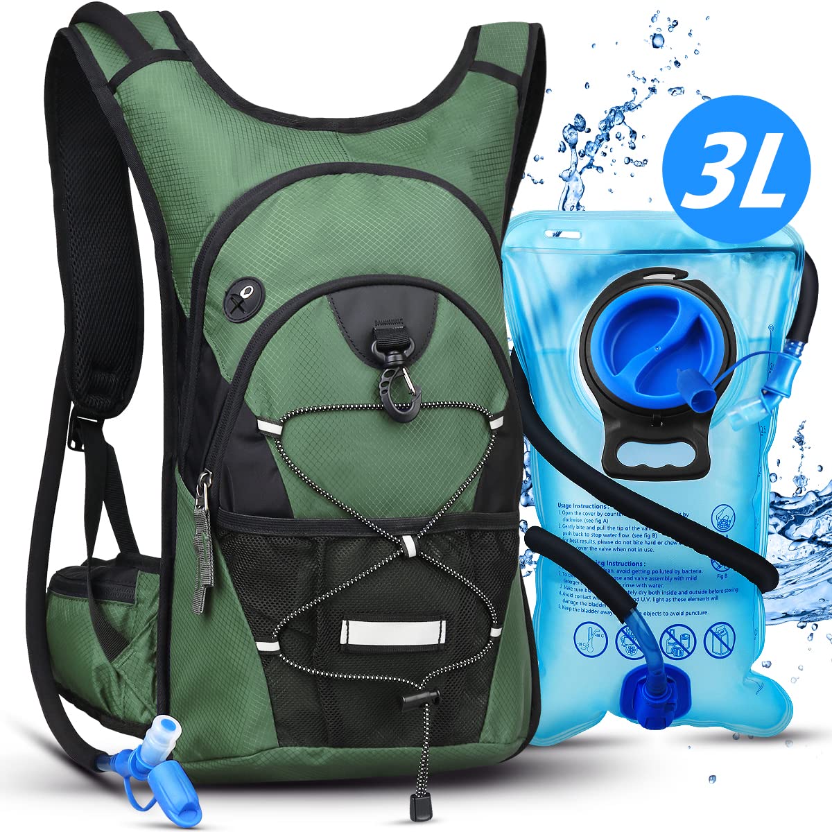 CITCAR 3L Hydration Backpack with Leak-Proof Water Bladder - Lightweight Hiking Backpack for Running, Cycling & Outdoor Sports - Keeps Drinks Cold for 5 Hours - Perfect for Men, Women & Kids - Ideal for Hiking Trails, Marathon Training & Mountain Biking Adventures