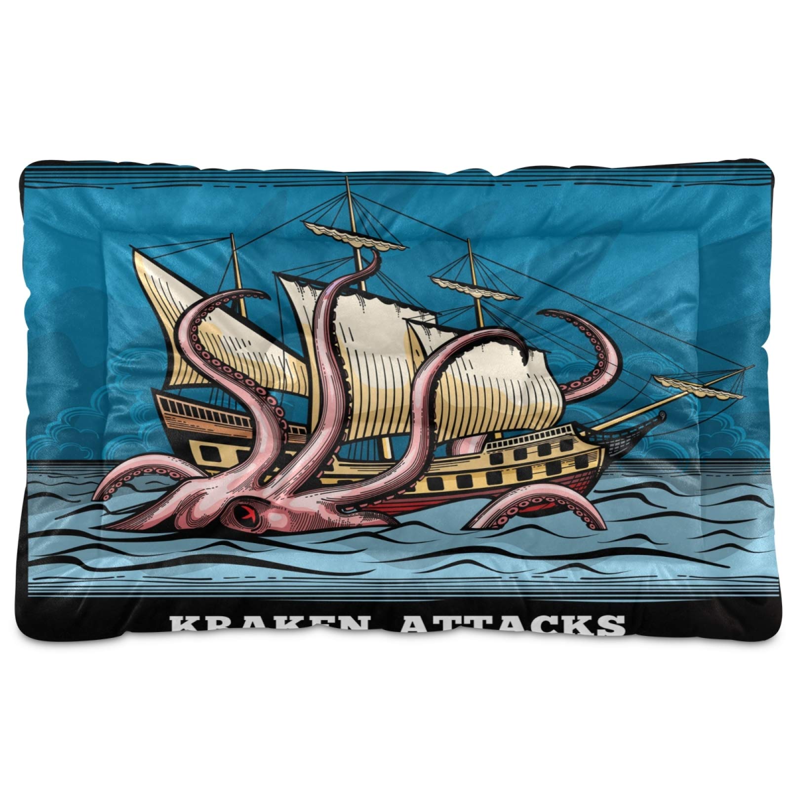 KEEPREAL Kraken Monster Octopus Pet Bed - Ultra Soft Rectangle Dog Bed & Cat Bed for Small Medium Pets (24x18 Inches) | Calming Comfort Bed for Puppies, Kittens - Perfect for Living Room, Bedroom & Pet Travel