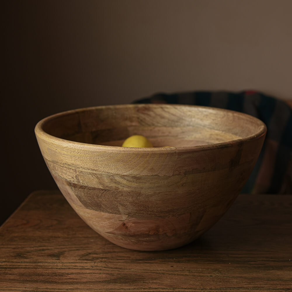 Handcrafted Mango Wood Indus Serving Bowl - Eco-Friendly Fruit & Salad Bowl for Dining, Entertaining & Kitchen Decor