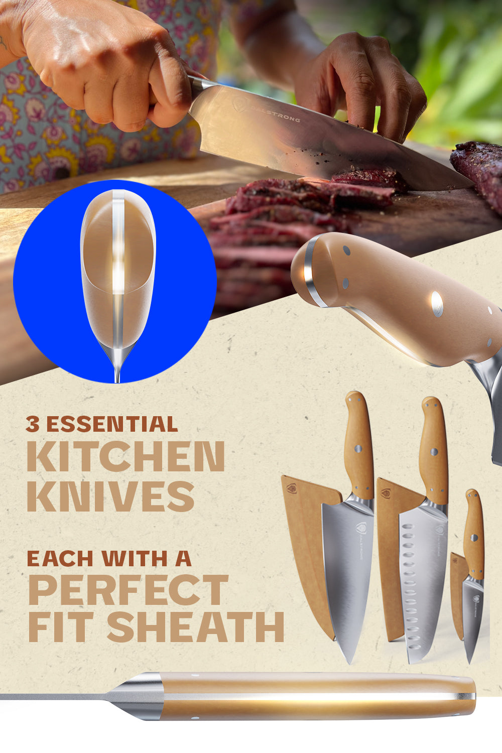 Premium 3-Piece Knife Set - Chef, Santoku & Paring Knives | High-Performance Kitchen Cutlery | Eco-Friendly & Sustainable Materials | Dalstrong Gaia Series | Perfect for Home Chefs & Professional Cooking