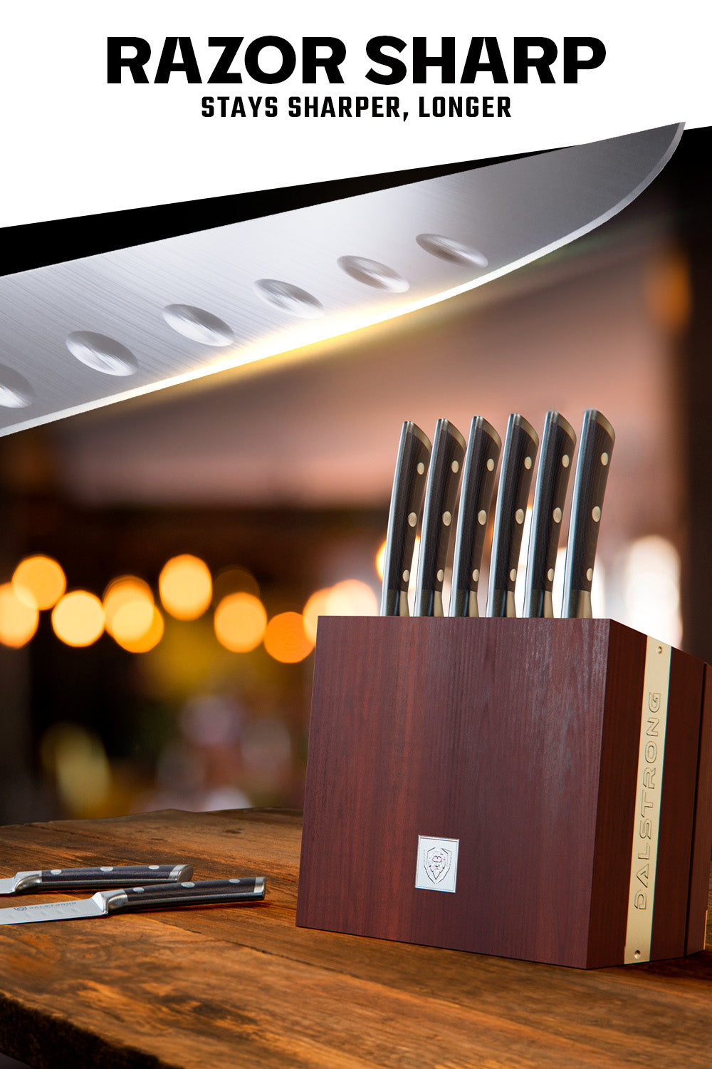 Premium 8-Piece Steak Knife Set with Wooden Storage Block - Gladiator Series by Dalstrong - Perfect for Steak Dinners, BBQ Parties & Kitchen Gifting