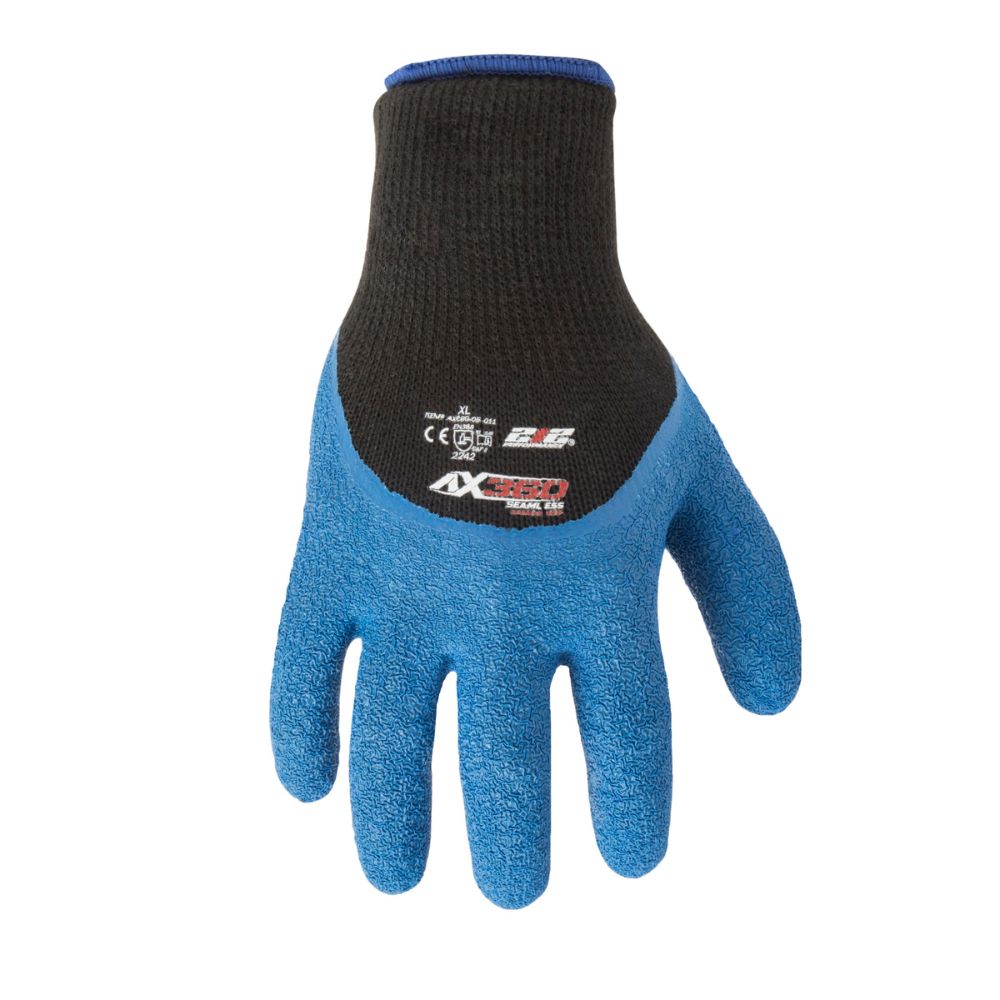 212 Performance AXCRG 05 010PR AX360 Latex Dipped Crinkle Grip Cut Resistant Gloves (EN Level 2 / ANSI A2) - Large, Blue & Black - Ideal for Construction, Food Handling, and Industrial Safety Work