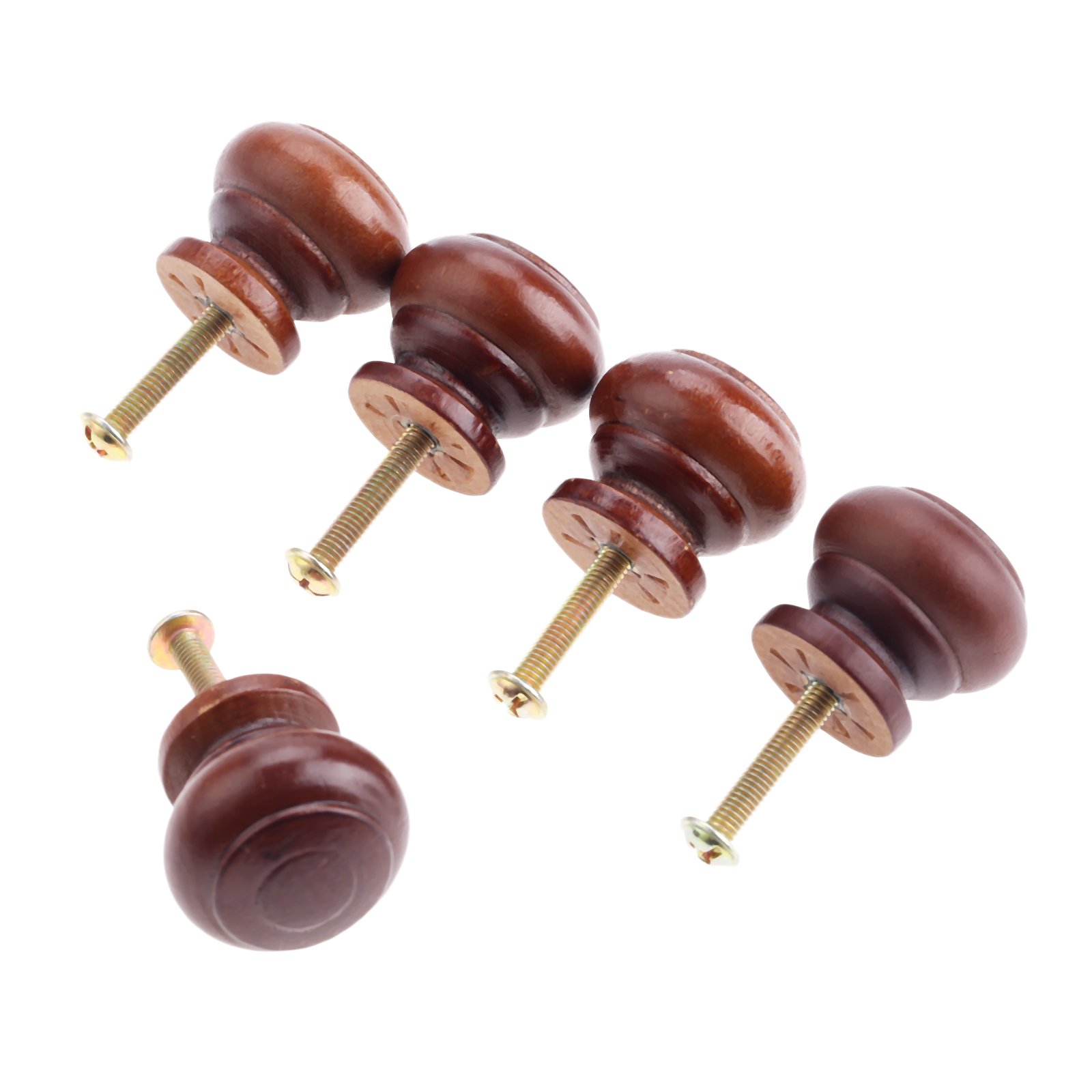 5pcs Dark Brown Wooden Knobs - Cabinet & Drawer Pulls for Kitchen, Closet, Dresser