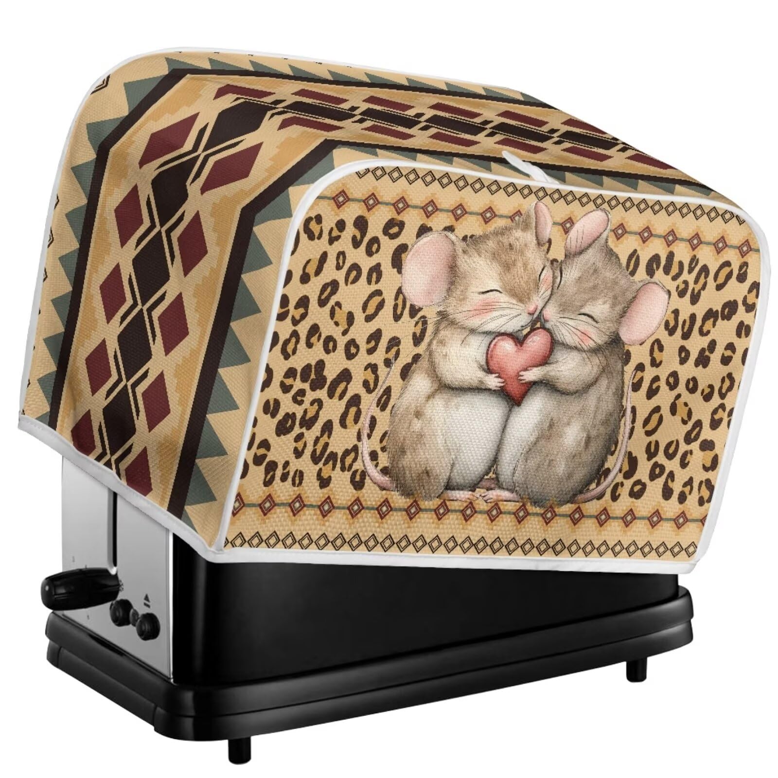Stylish Hamster Print Bread Maker Cover & Aztec Leopard Microwave Cover - Dustproof Kitchen Appliance Protector for 2-Slice Toasters (Brown) | Perfect for Small Kitchen Countertop Organization & Pet-Friendly Homes
