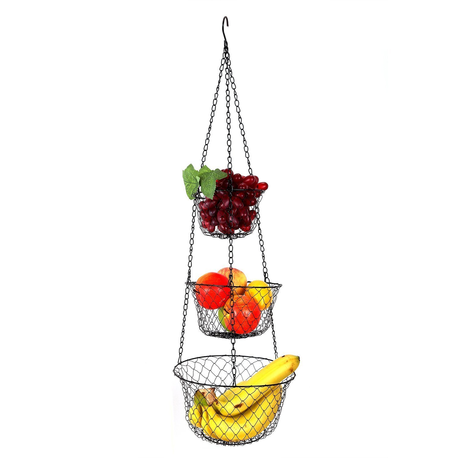3-Tier Hanging Basket Organizer - Space Saving Storage for Fruits, Vegetables & Kitchen Accessories - Perfect for Kitchen, Bathroom & Small Spaces - Ideal for Pantry Organization & Closet Storage