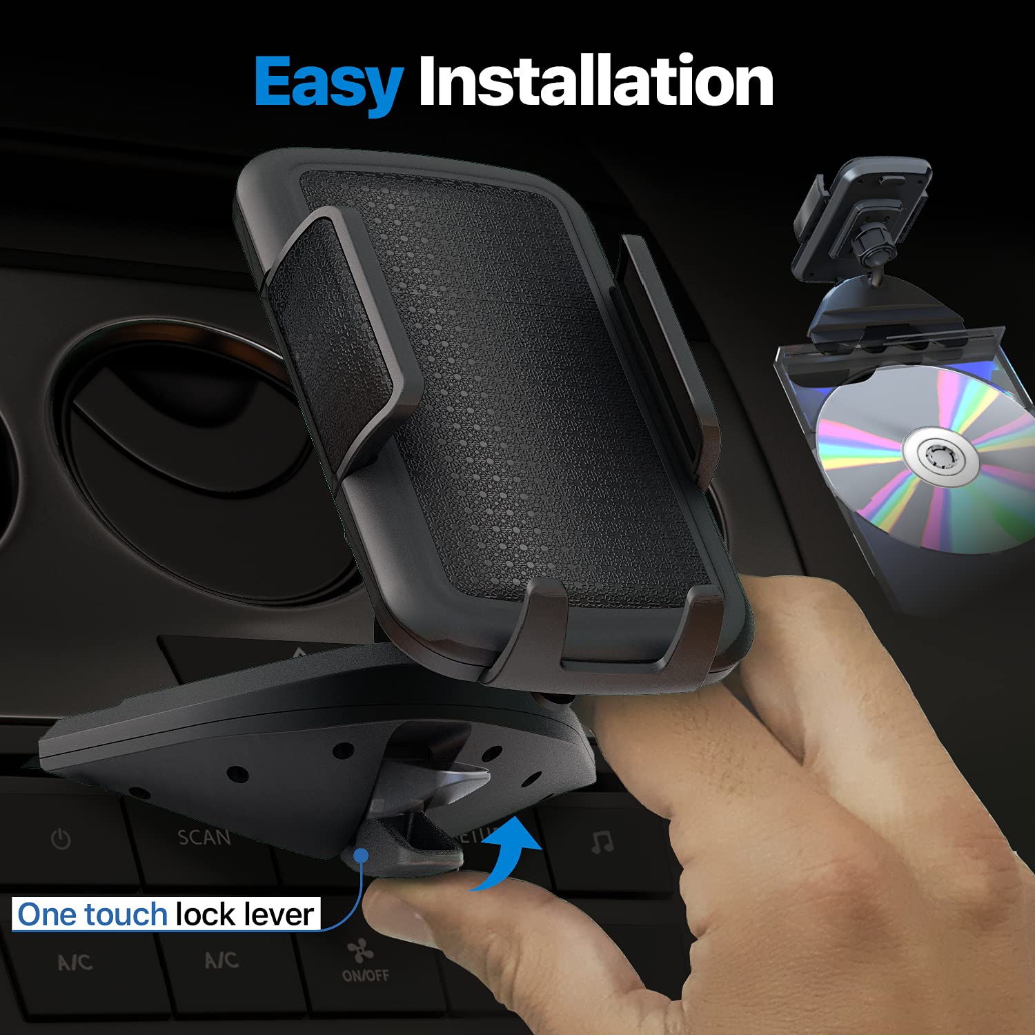 Bestrix Universal CD Slot Car Phone Holder - Strong Grip Hands-Free Car Mount for iPhone 14/13/12/11 Pro/XS Max/XR/X/8/7/6 Plus & Galaxy S22/S21/S20/S10+/S9 - Perfect for Safe Driving & GPS Navigation