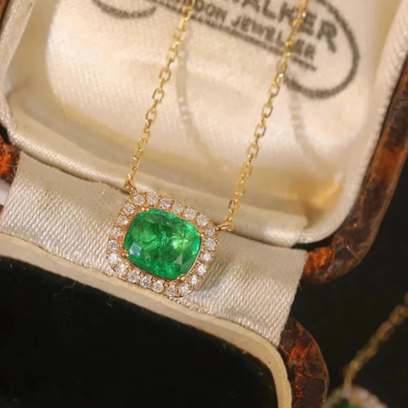 18K Rose Gold Pendant Necklace with Real Diamond & Emerald - Elegant Women's Gemstone Jewelry for Birthday, Anniversary, Valentine's Day Gift | Perfect for Parties, Weddings & Special Occasions
