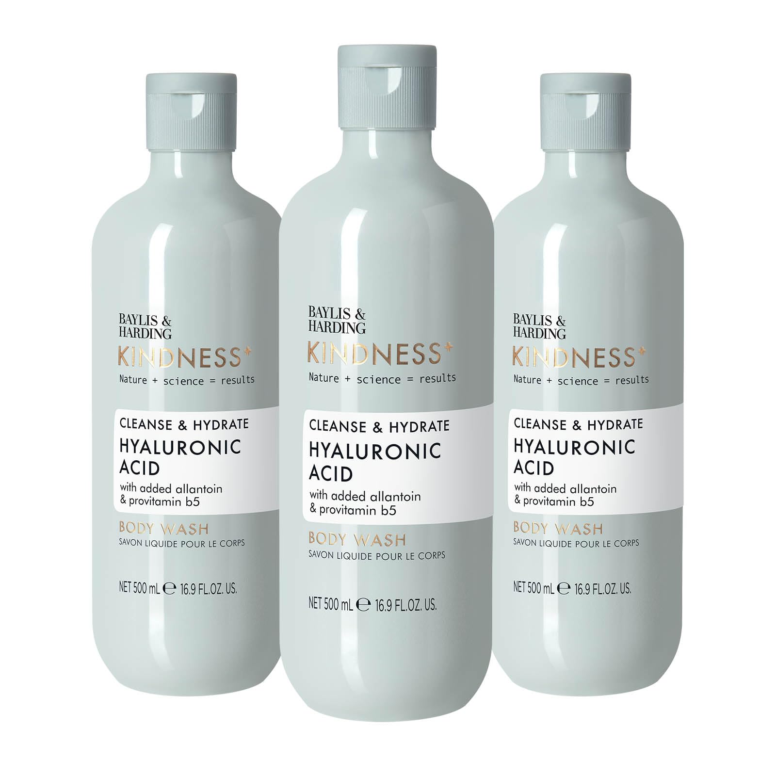 Baylis & Harding Vegan Body Wash with Hyaluronic Acid, Pear & Orange Blossom Fragrance - 500ml Moisturizing Shower Gel for Dry Skin (Pack of 3) | Gentle Cleansing for Daily Hydration & Relaxing Bath Time