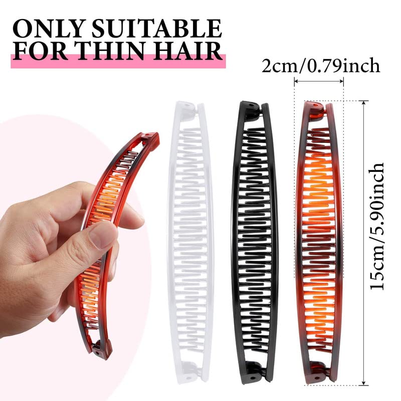 WILLBOND Banana Hair Clips - 6 Pack Fish Shape Ponytail Clips for Women with Thin Hair, Fishtail Combs Hair Accessories for Long Hair (Black, Brown, White) - Perfect for Work, Parties & Everyday Styling