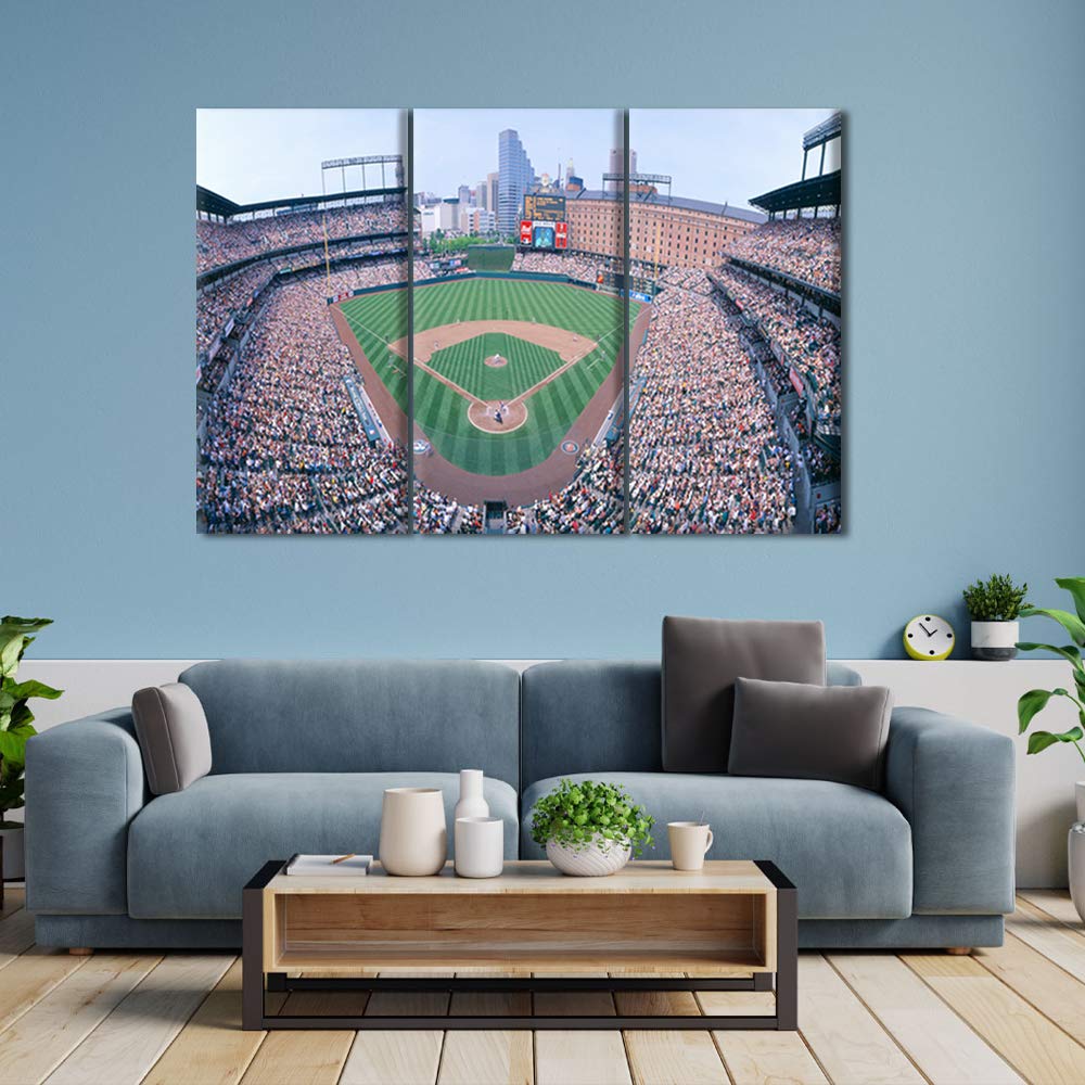 TUMOVO Baltimore Camden Park Baseball Stadium Canvas Wall Art - Multi Panel Framed Ready to Hang Home Decor for Living Room, Bedroom, Office - 60