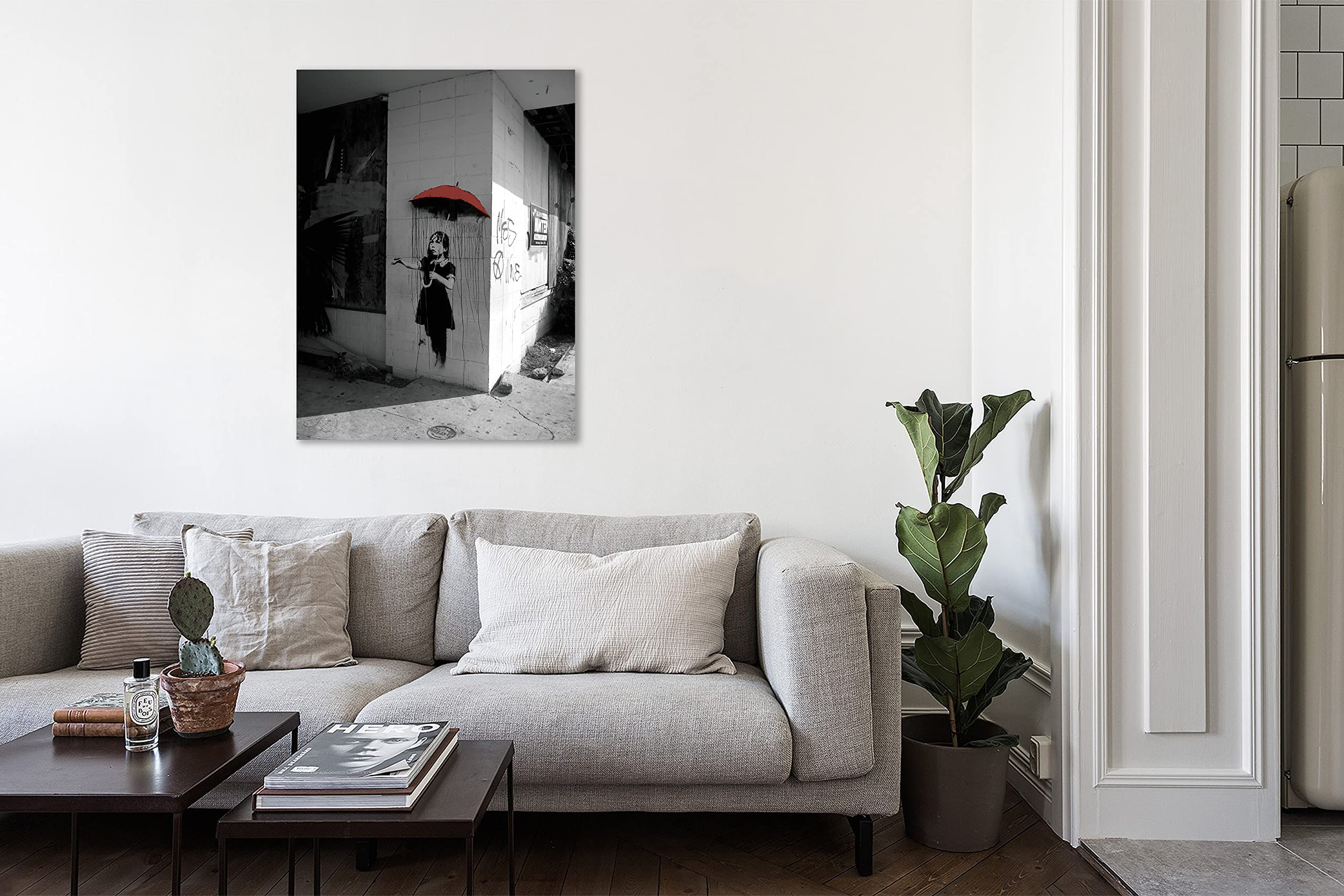 Jaxson Rea Red Umbrella Girl Gallery Wrapped Canvas Art Print - 24x32 Inch Modern Wall Decor for Living Room, Bedroom & Office