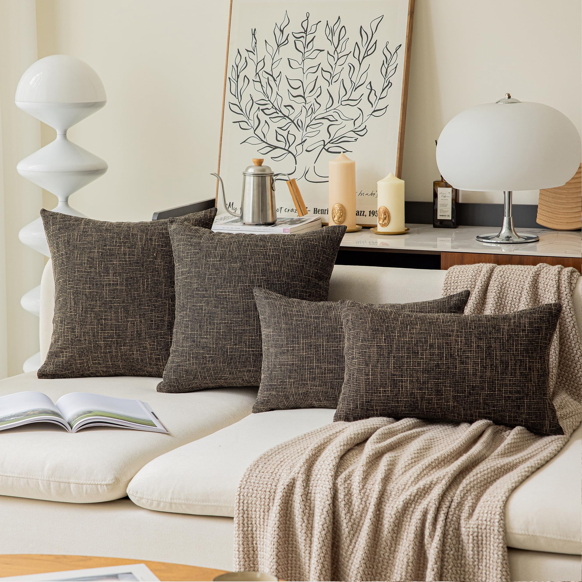 Kevin Textile 2-Pack Decorative Square Pillow Covers 16x16 Inches (40cm) - Black & Gold Outdoor Throw Pillow Covers for Patio Chairs, Sofa & Home Decor | Weather-Resistant & Stylish Accent Pillows