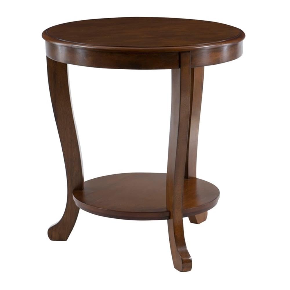 Pemberly Row Round Transitional Wood Side Table with Shelf in Hazelnut Brown - Perfect for Living Room, Bedroom & Office Accent Furniture