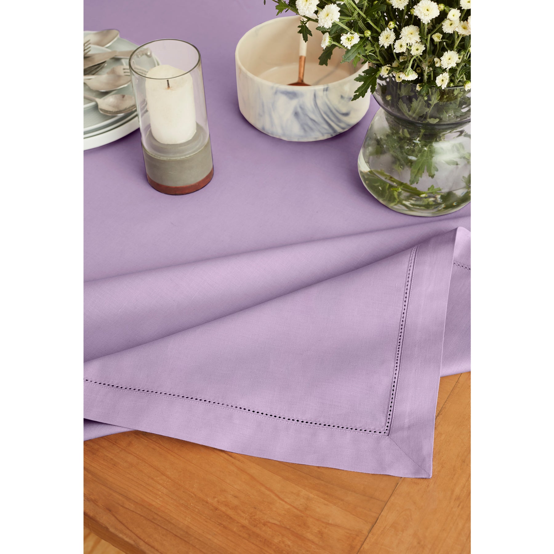 Premium Cotton Linen Hemstitch Tablecloth - Elegant Dining Table Cover for Home Decor, Parties & Special Occasions