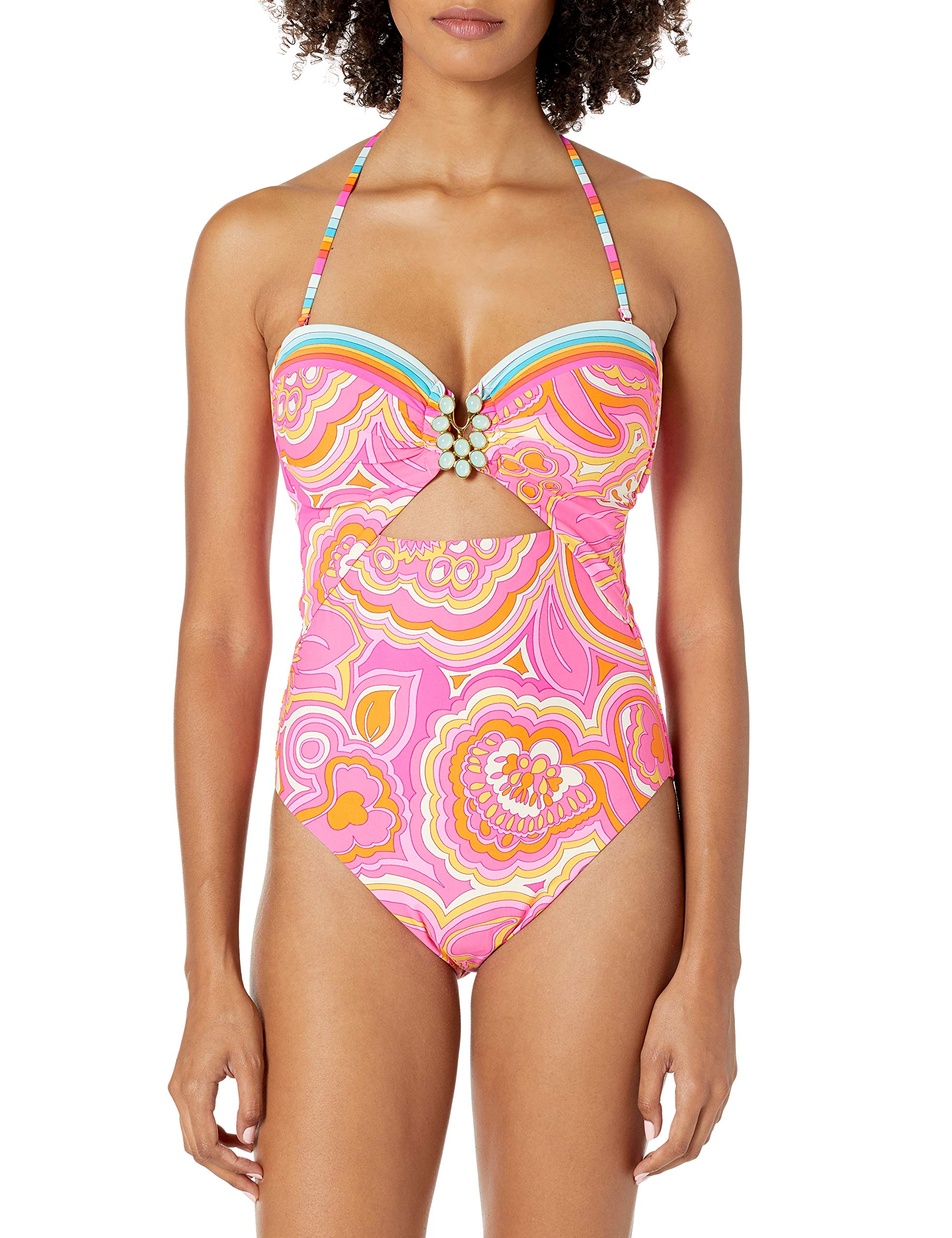 Trina Turk Women's Standard Twist Front Cutout Bandeau One Piece Swimsuit | Sexy Summer Swimwear for Beach & Pool | Perfect for Vacations & Resort Wear