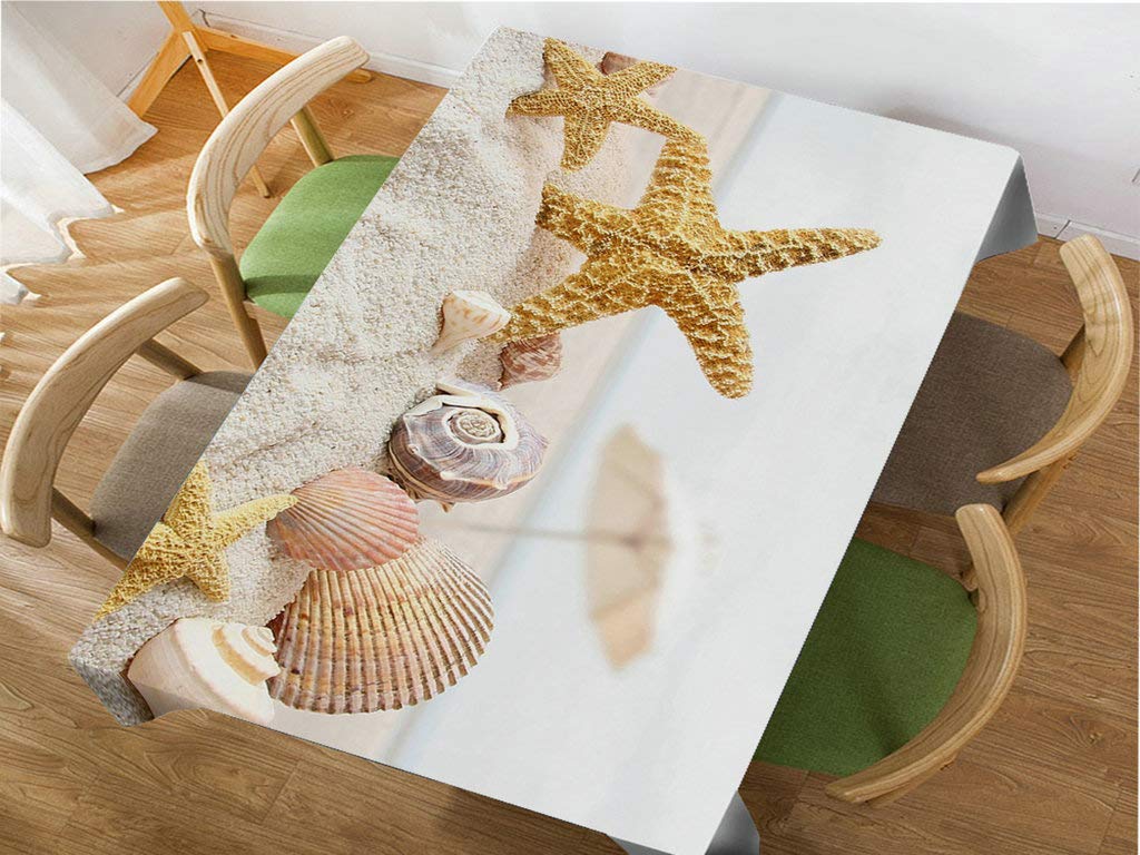 Premium 60x84 Inch Decorative Rectangle Tablecloth - Starfish & Seashell Beach Theme for Dining, BBQ, Picnic & Coffee Tables | Waterproof & Washable Outdoor/Indoor Use
