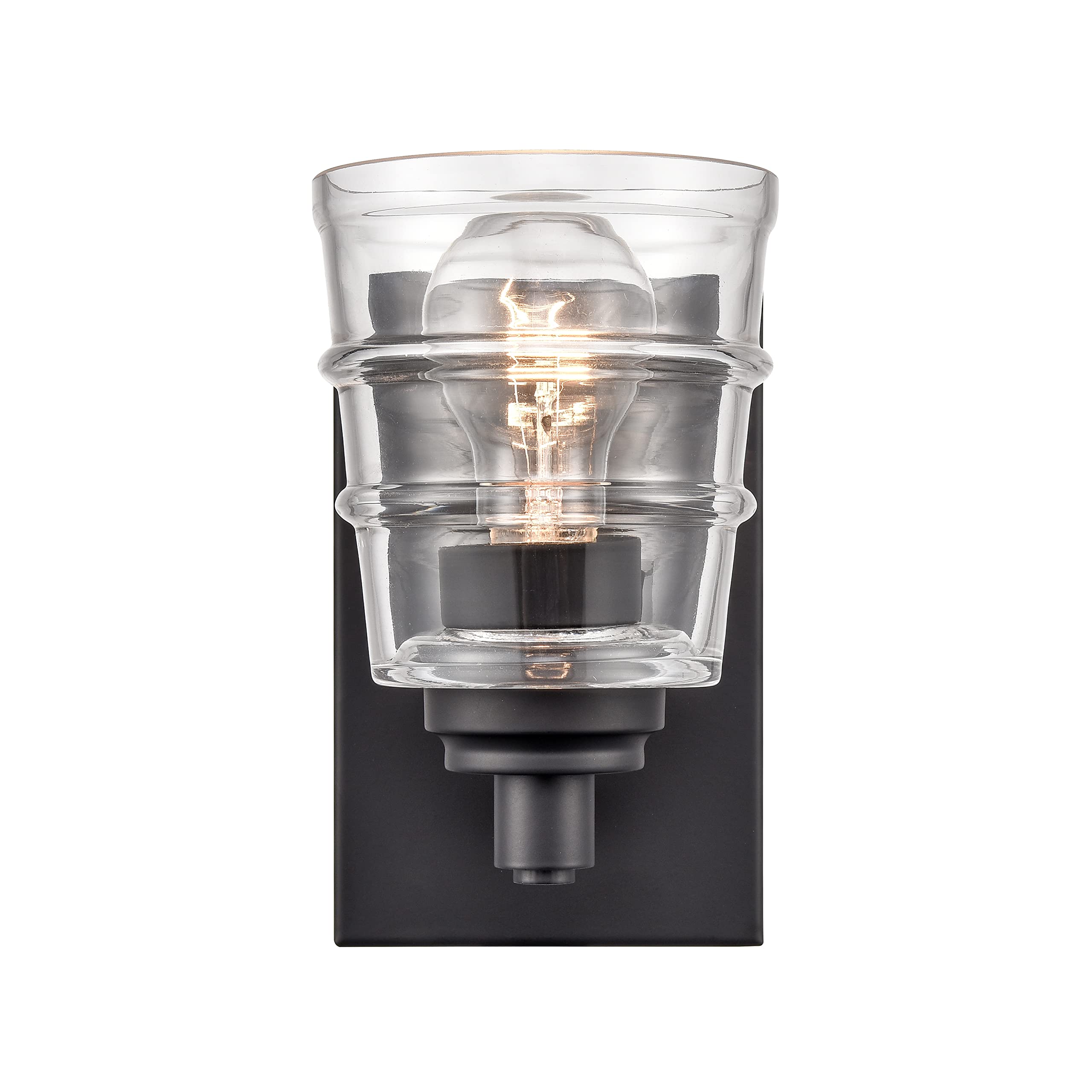 Elk Home Pulsate Vanity Light - 1-Light Matte Black Bathroom Sconce with Clear Glass Shade, Transitional Style for Modern Bathroom & Powder Room Lighting