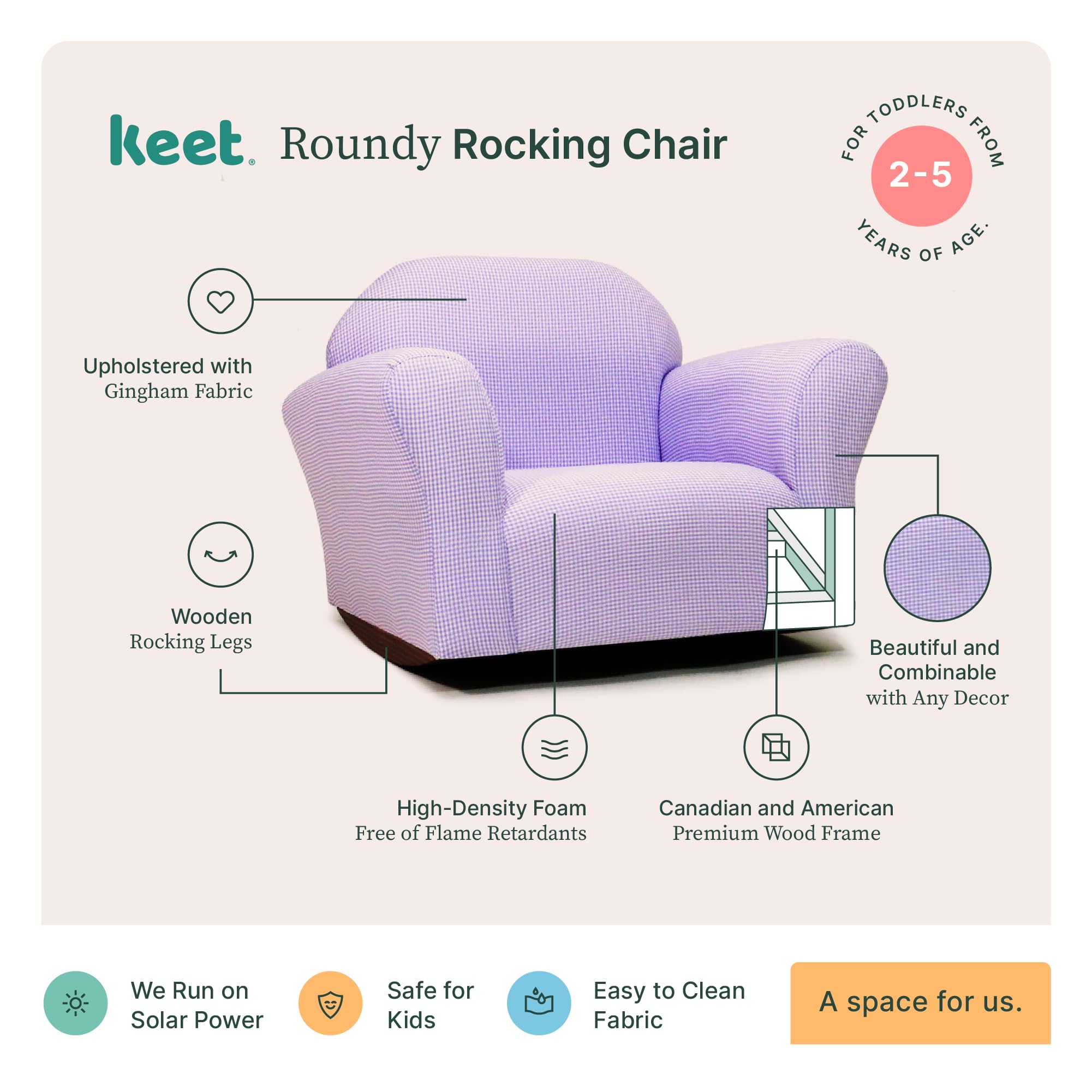 Ergonomic Rocking Chair for Toddlers Ages 2-5 - Microsuede Upholstery with Removable Cover - Sturdy Wooden Frame - Easy to Clean - Perfect for Playrooms, Bedrooms & Nursery Reading Nooks