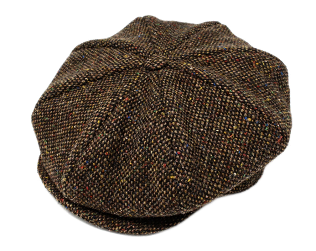 Hanna Hats Donegal Tweed Oversized 8-Panel Baker Boy Cap - Brown Irish Wool Flat Cap for Men & Women | Perfect for Fall, Winter & Outdoor Activities