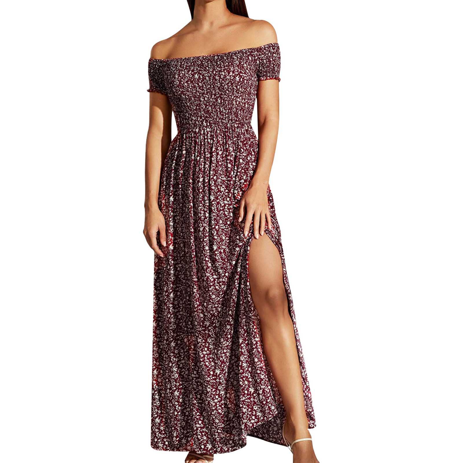 Women's Bohemian Floral Maxi Dress - Cotton Short Sleeve Graphic Print Dress for Fall & Summer | Perfect for Date Night, Party & Formal Occasions