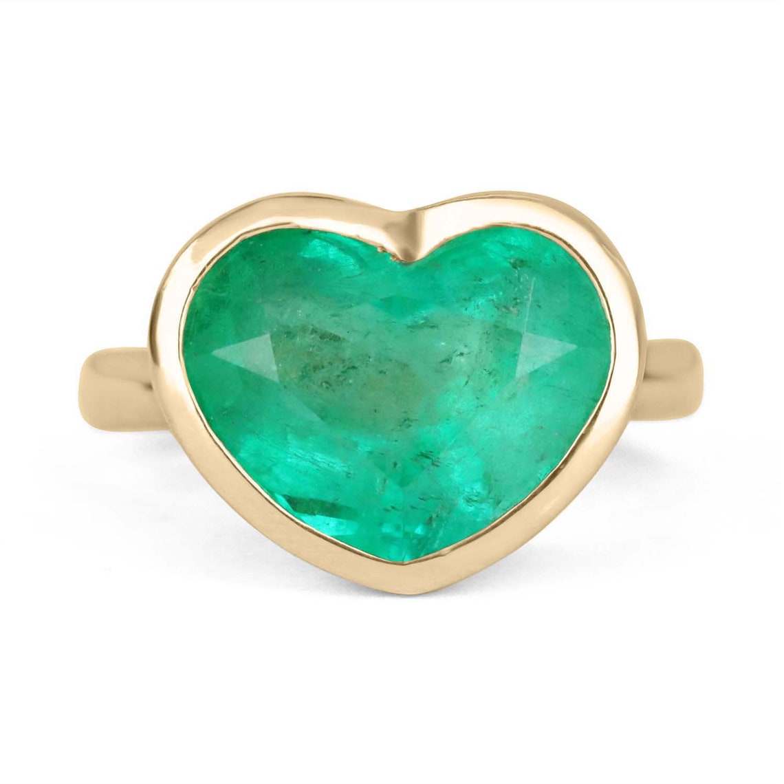 6.10ct 14K Gold Large Statement Ring with Natural Sea Green Colombian Emerald Bezel Solitaire - Perfect for Weddings, Anniversaries & Special Occasions