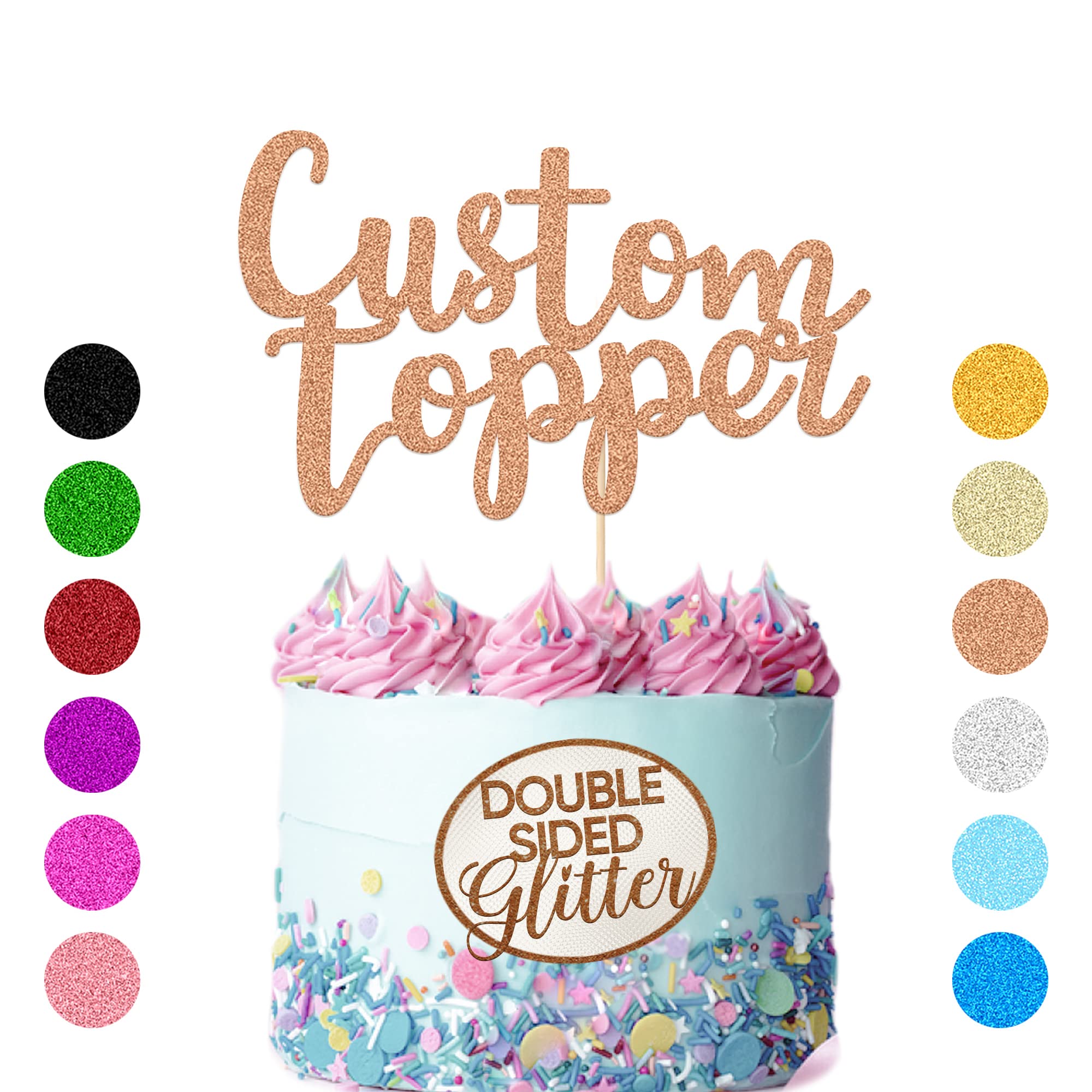 Custom Double-Sided Glitter Cake Topper - 11 Color Options for Birthday, Wedding, Anniversary & Baby Shower - Personalized with Any Text & Numbers (Red Gold) | Perfect for Celebrations & Special Events