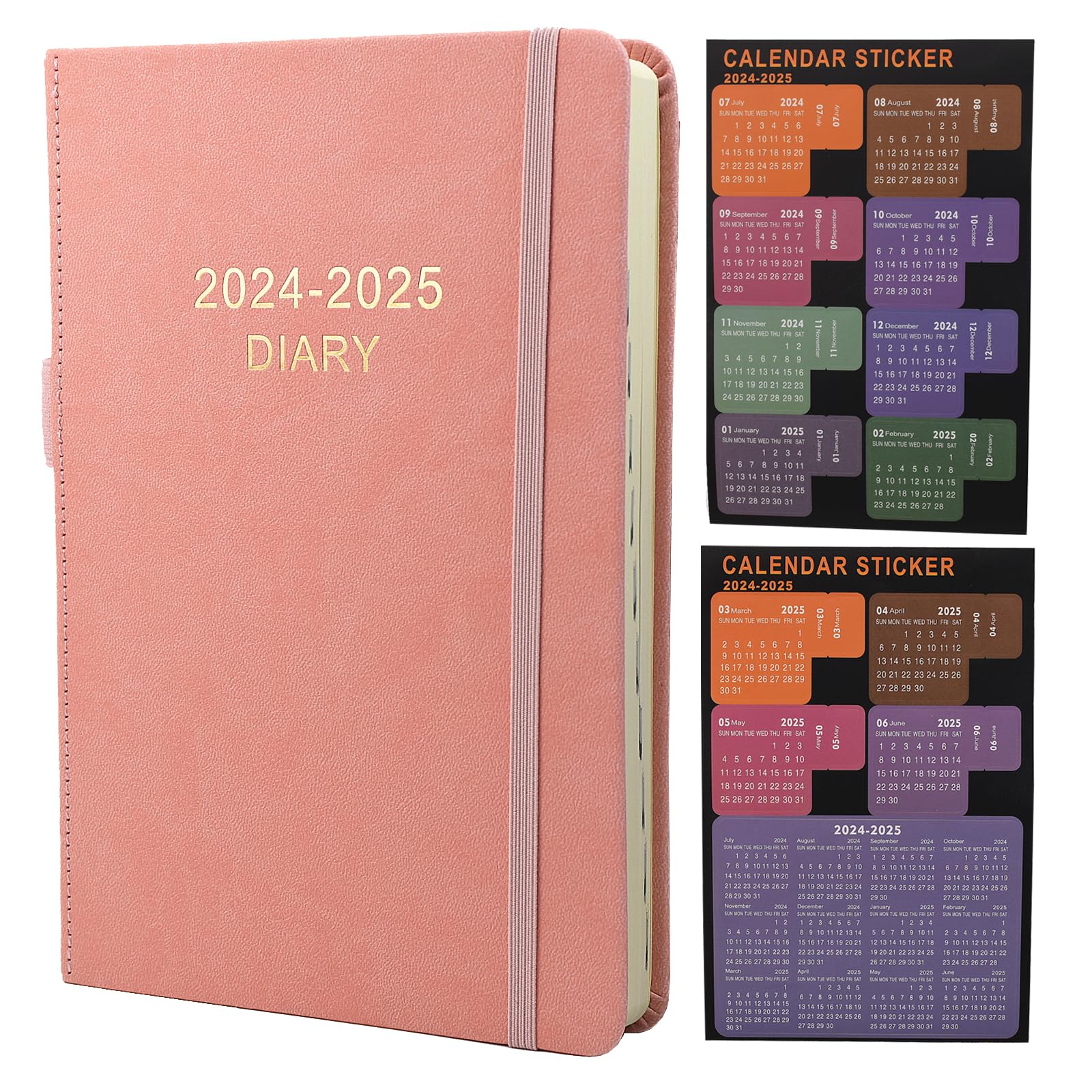 2024-2025 Academic Planner - A5 Daily Diary with Monthly Tabs (July 2024 to June 2025) | Productivity Organizer with 2 Bookmarks, Pen Loop & Inner Pocket | 21×14.5cm Pink | Perfect for Students, Teachers & Professionals