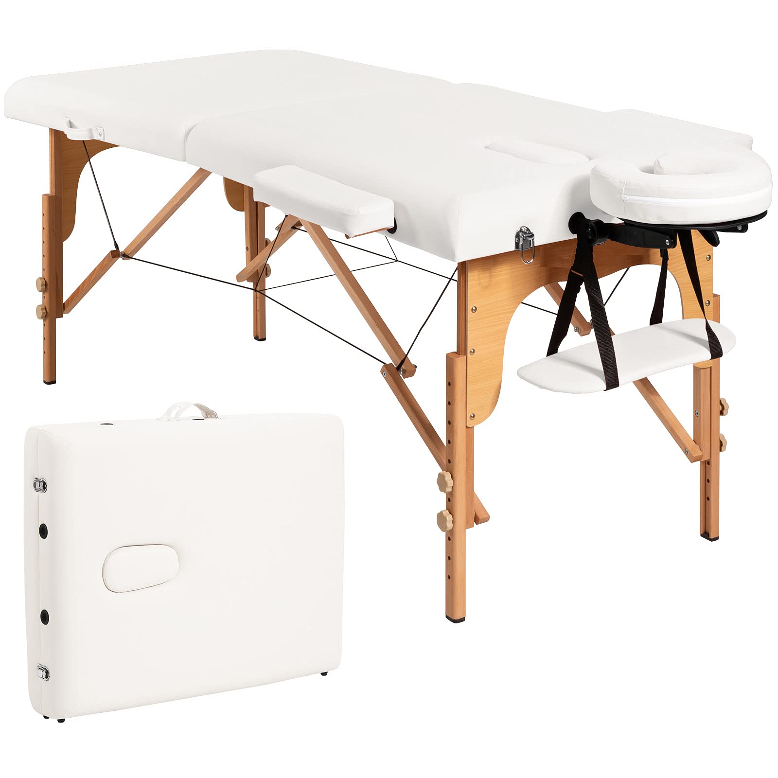 Portable Massage Table 84 Inch - Adjustable Height Spa Bed with Facial Cradle & Carry Case - 2 Folding Lash Extension Table for Estheticians & Salons - Perfect for Professional Massage, Facial Treatments & Beauty Services (White)