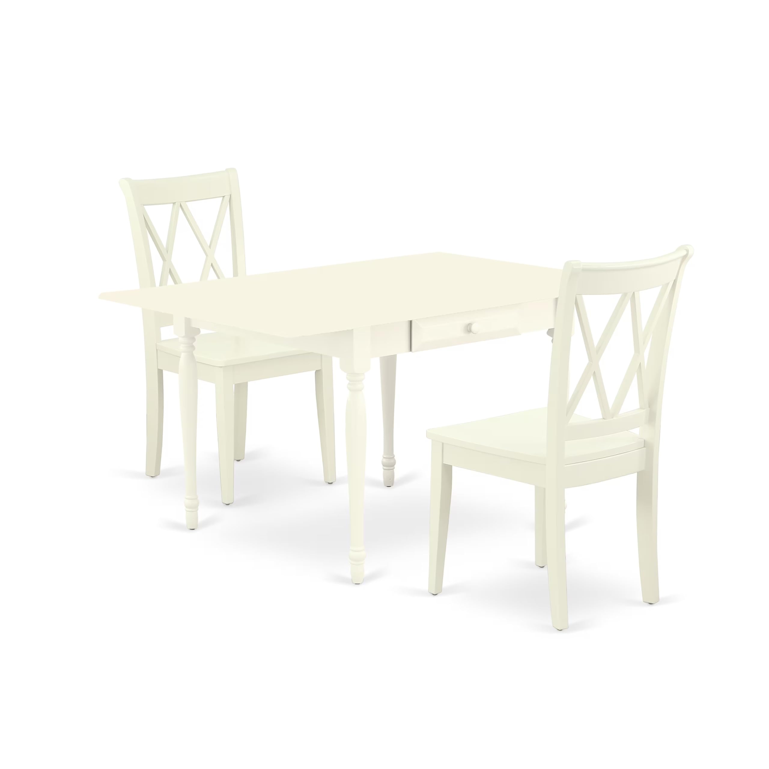 East West Furniture MZCL3-LWH-W 3 Piece Small Space Dinette Set with Drop Leaf Rectangle Dining Table & 2 Chairs, 36x54 Inch, Linen White - Perfect for Apartments, Breakfast Nooks & Cozy Dining Areas