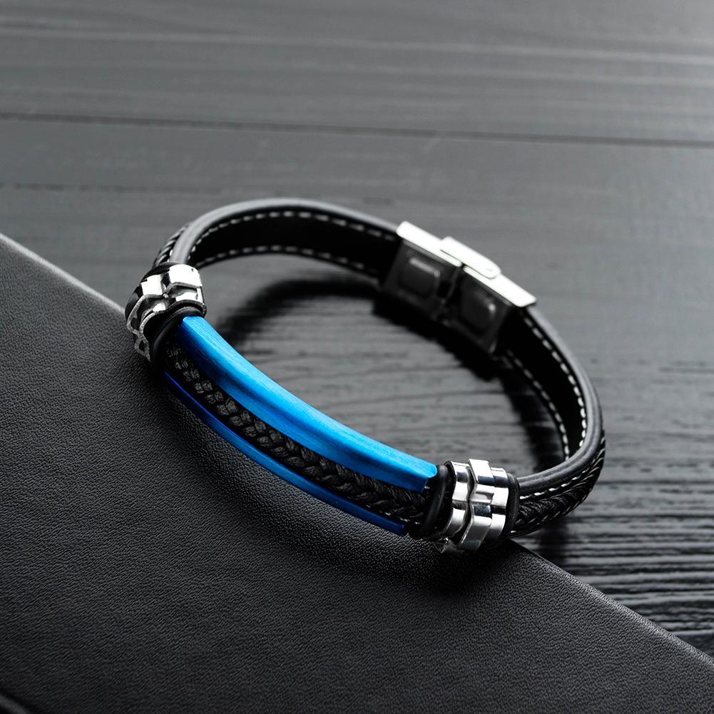 Blue Steel Men's Braided Leather Bracelet - Stylish & Durable Handmade Bracelet for Men - Perfect for Casual Wear, Gifts & Everyday Fashion Accessories