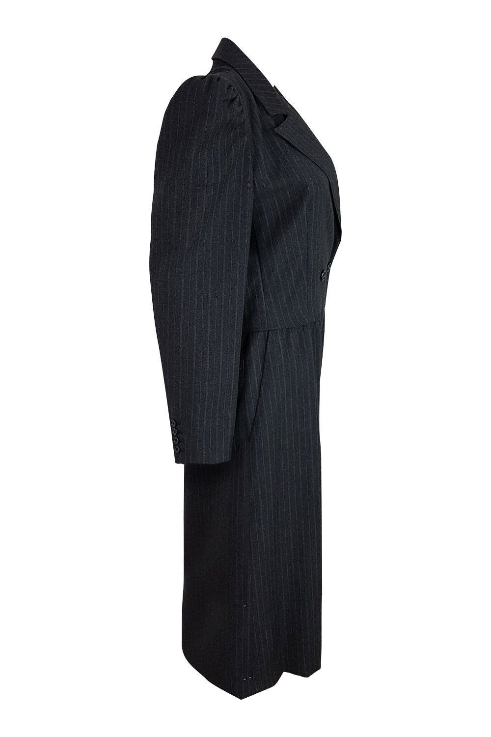 LANGE Grey Unlined Pinstripe Double Breasted Wool Jacket for Men - Size 40 | Business Formal Wear | Perfect for Office Meetings, Weddings & Professional Events