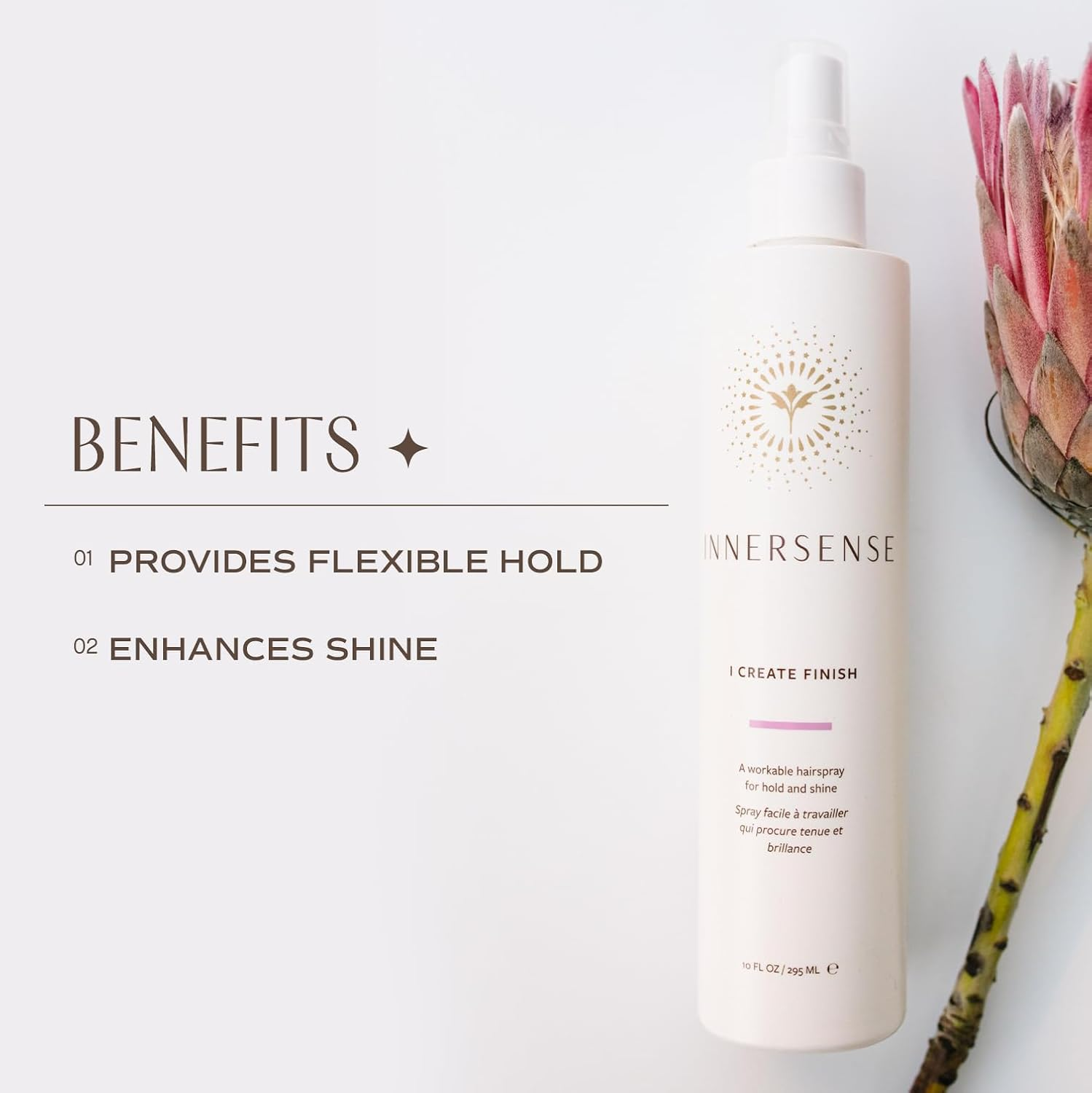 INNERSENSE Organic Beauty I Create Finish Hairspray - Vegan, Cruelty-Free, Light Hold Hair Spray for All Hair Types - Perfect for Styling, Volume & Frizz Control at Home or Salon