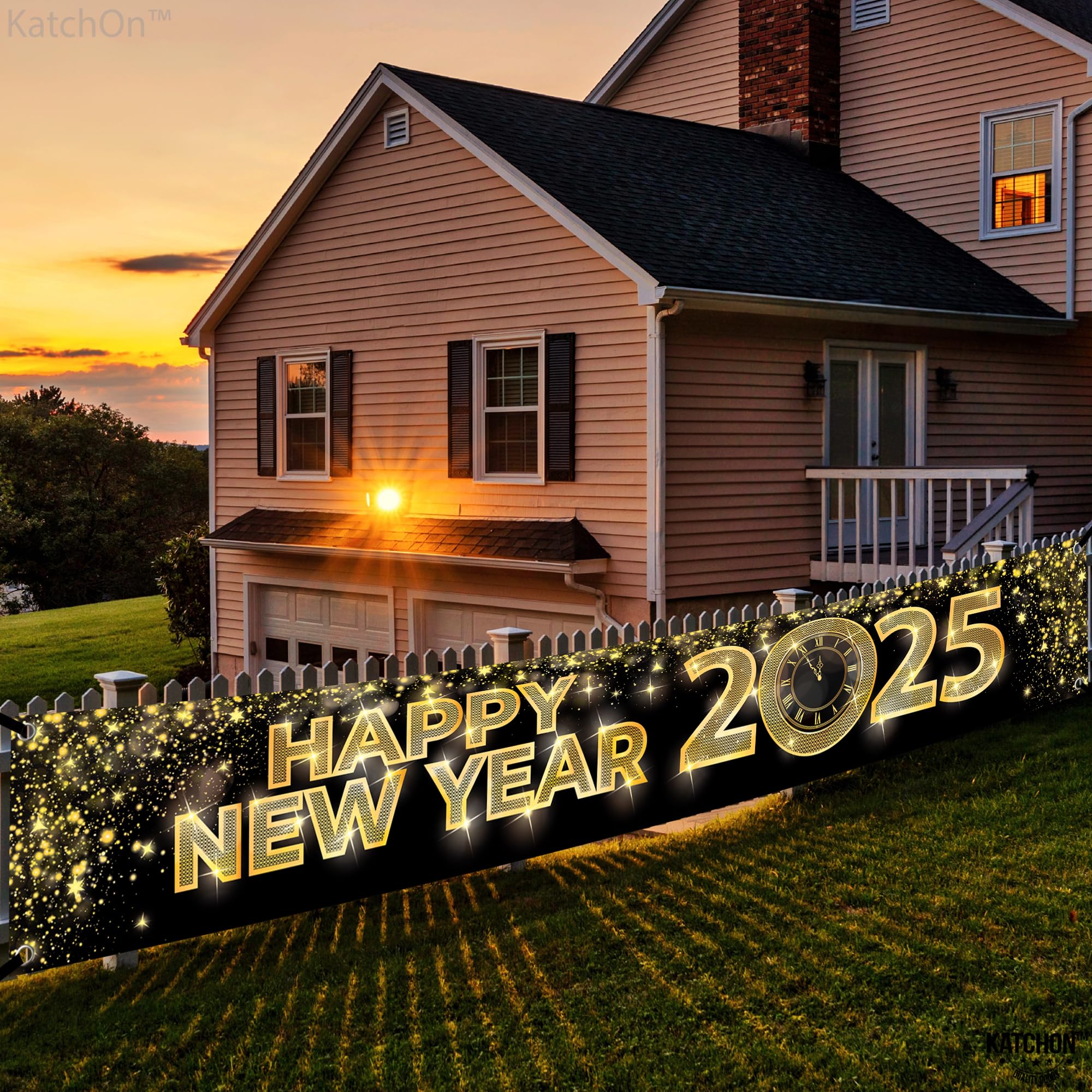 KatchOn 2025 Happy New Year Banner - 120x20 Inch Large Outdoor Yard Sign | New Year's Eve Party Decorations & NYE Party Supplies 2025 | Perfect for Front Yard Decor, New Year Countdown Events & Holiday Home Decoration