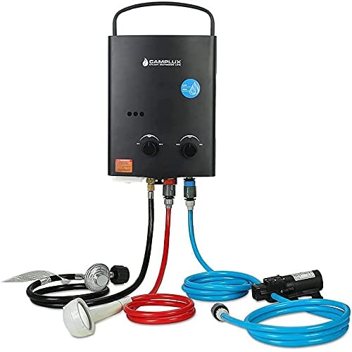 Camplux 5L 1.32 GPM Outdoor Portable Propane Tankless Water Heater with Pump - Instant Hot Water for Camping, RV, Hunting & Off-Grid Showers