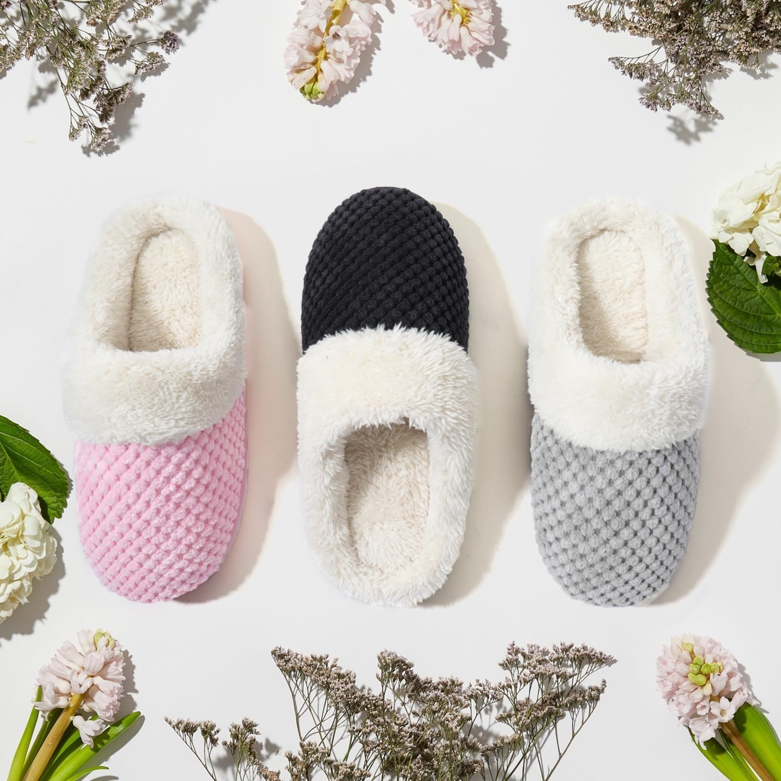 ULTRAIDEAS Women's Cozy Fleece House Slippers with Memory Foam - Soft Indoor Outdoor Slip-On Shoes for Home, Office & Travel - Warm Winter Comfort for Relaxation & Lounge Wear