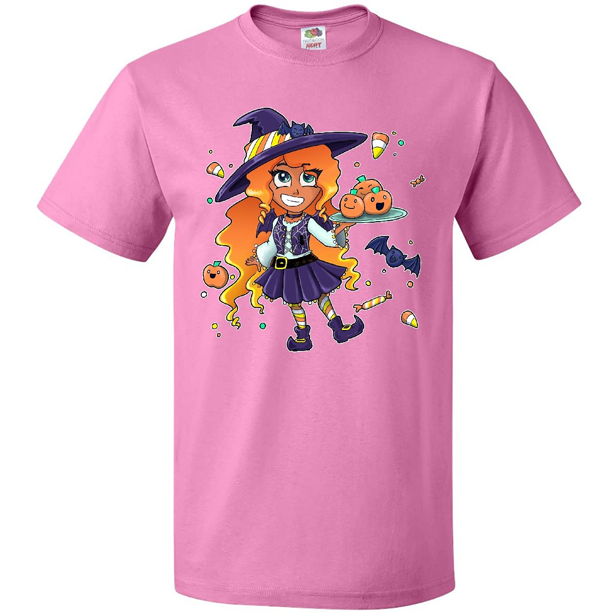 Inktastic Halloween Candy Corn Witch with Pumpkins Graphic T-Shirt - Fun Costume Party Outfit for Women & Teens