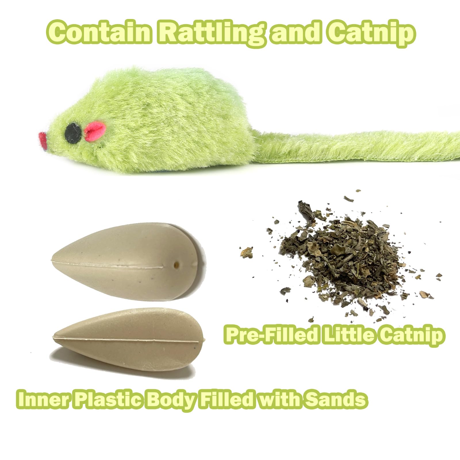 12PCS Realistic Faux Fur Cat Mouse Toys with Catnip & Rattle Sound - 5.5