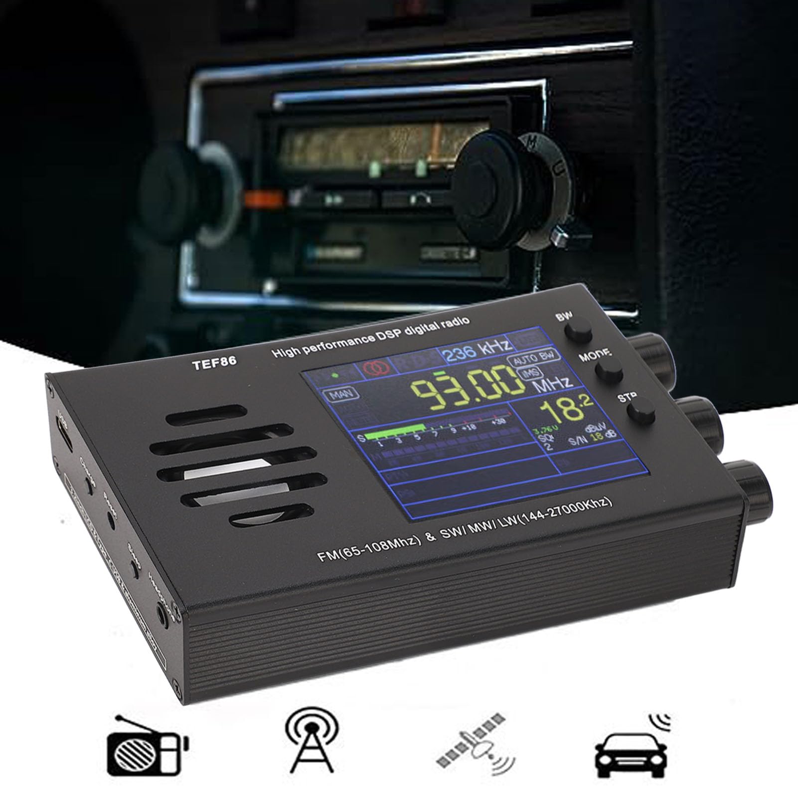 DSP Digital Radio Receiver with TEF6686 Chip - FM 65MHz-108MHz, SW, MW, LW Bands - 3.2 Inch LCD Display & Built-in Speaker - Portable AM/FM Radio for Camping, Hiking, Emergency Preparedness & Outdoor Adventures