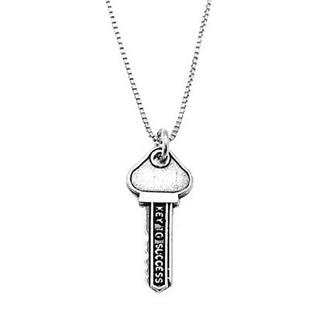 925 Sterling Silver One-Sided Key to Success Pendant Necklace - Perfect for Graduation Gifts, Motivational Jewelry & Everyday Inspiration