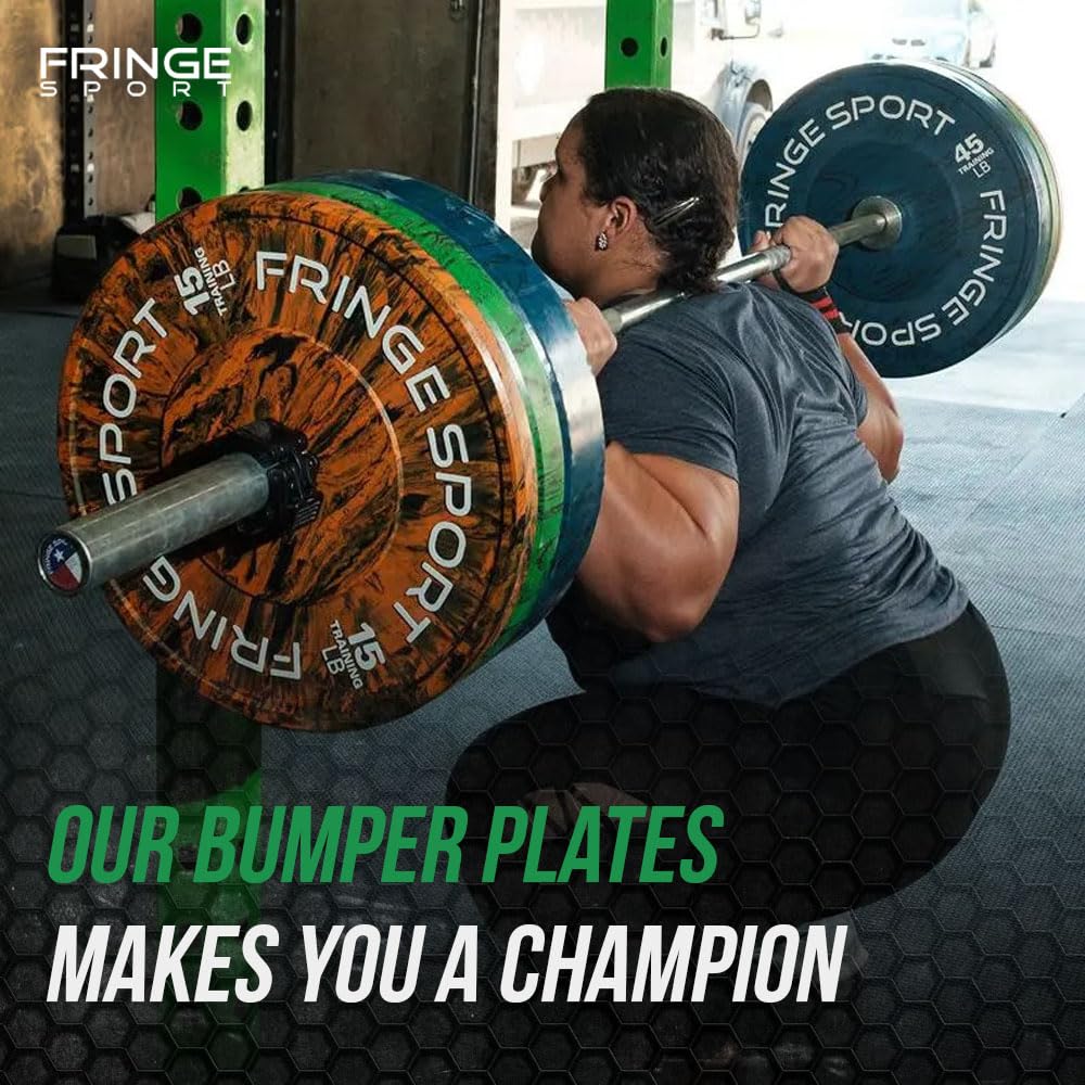 FringeSport Savage Bumper Plates Set - Olympic Rubber Weight Plates with Steel Insert (10lb-460lb) for CrossFit, Powerlifting & Home Gym Strength Training