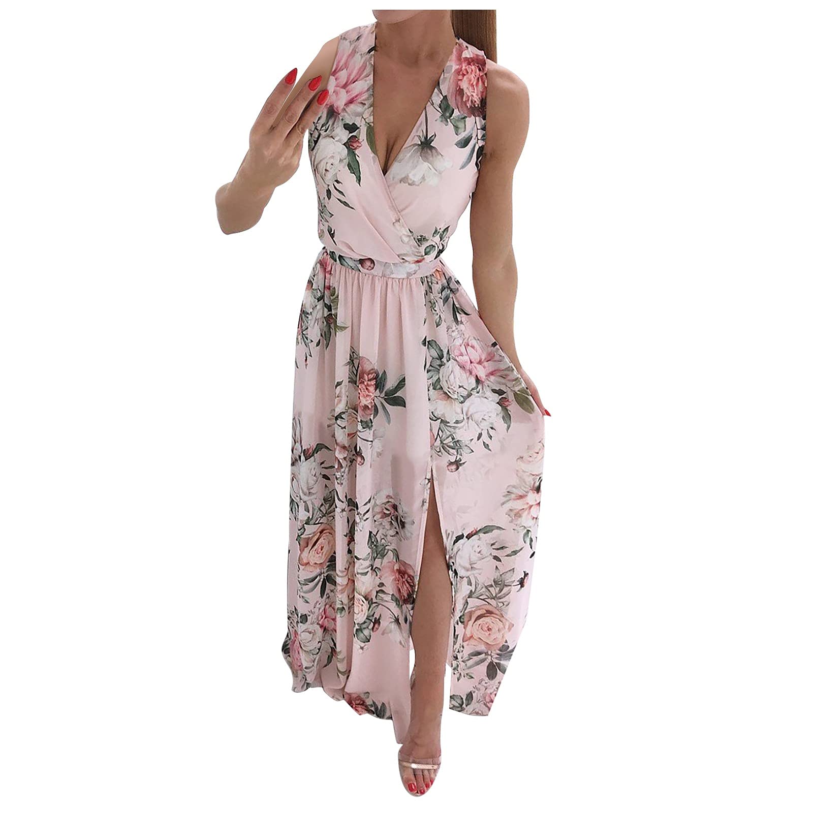 Elegant Deep V-Neck Long Formal Dress for Women - Wedding, Evening Party, Prom Gown in Pink (Size L) | Perfect for Special Occasions, Date Nights & Black Tie Events